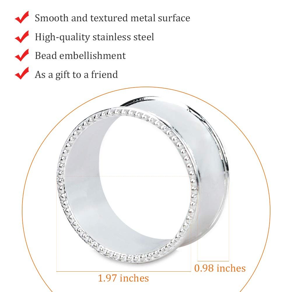 12 Pcs Stainless Steel Bead Side Napkin Rings Delicate Buckles (Silver) not view 2