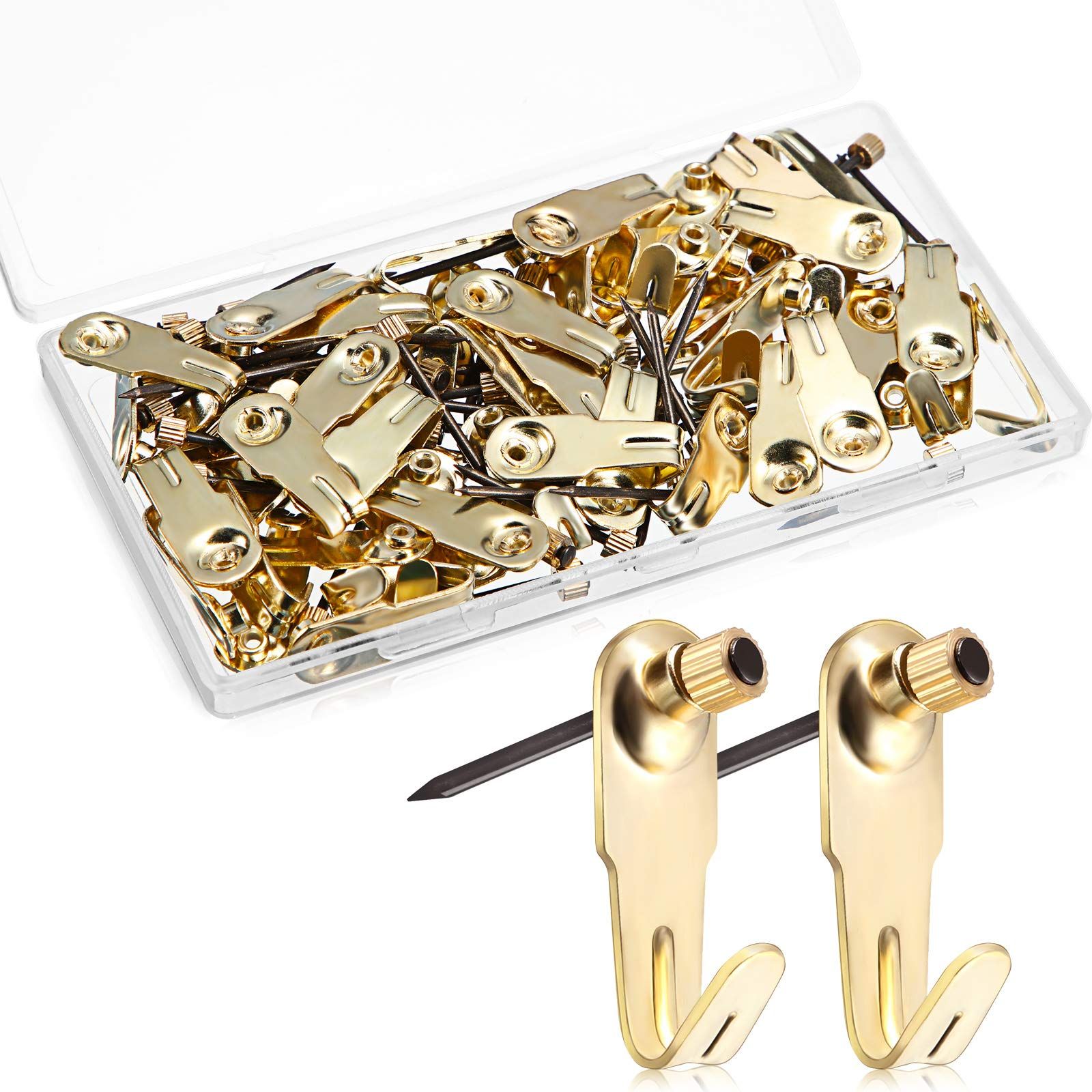 Plaster Picture Hangers Hooks Picture Gold Hanging Picture Kit with Nails for — image 1