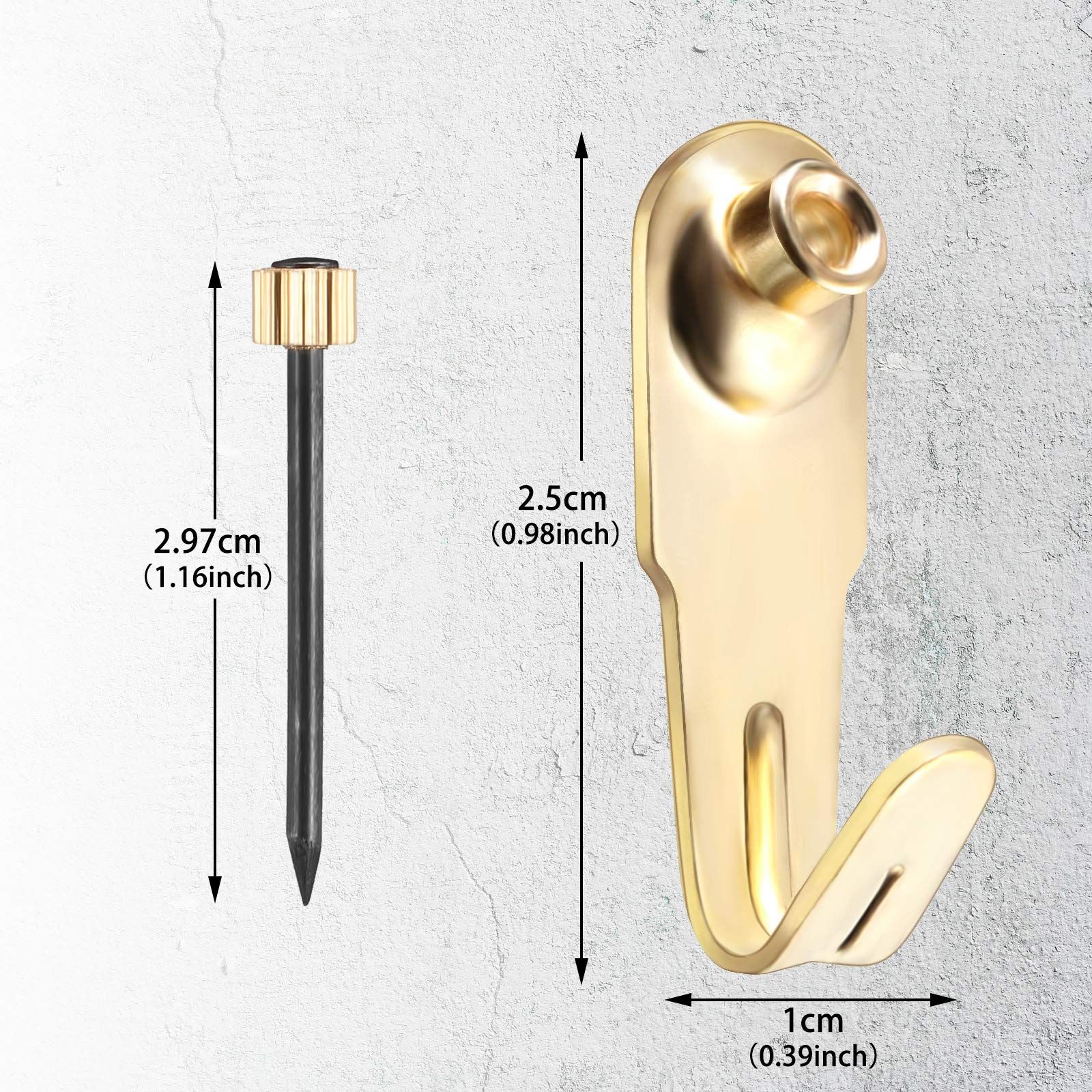 Plaster Picture Hangers Hooks Picture Gold Hanging Picture Kit with Nails for view 2