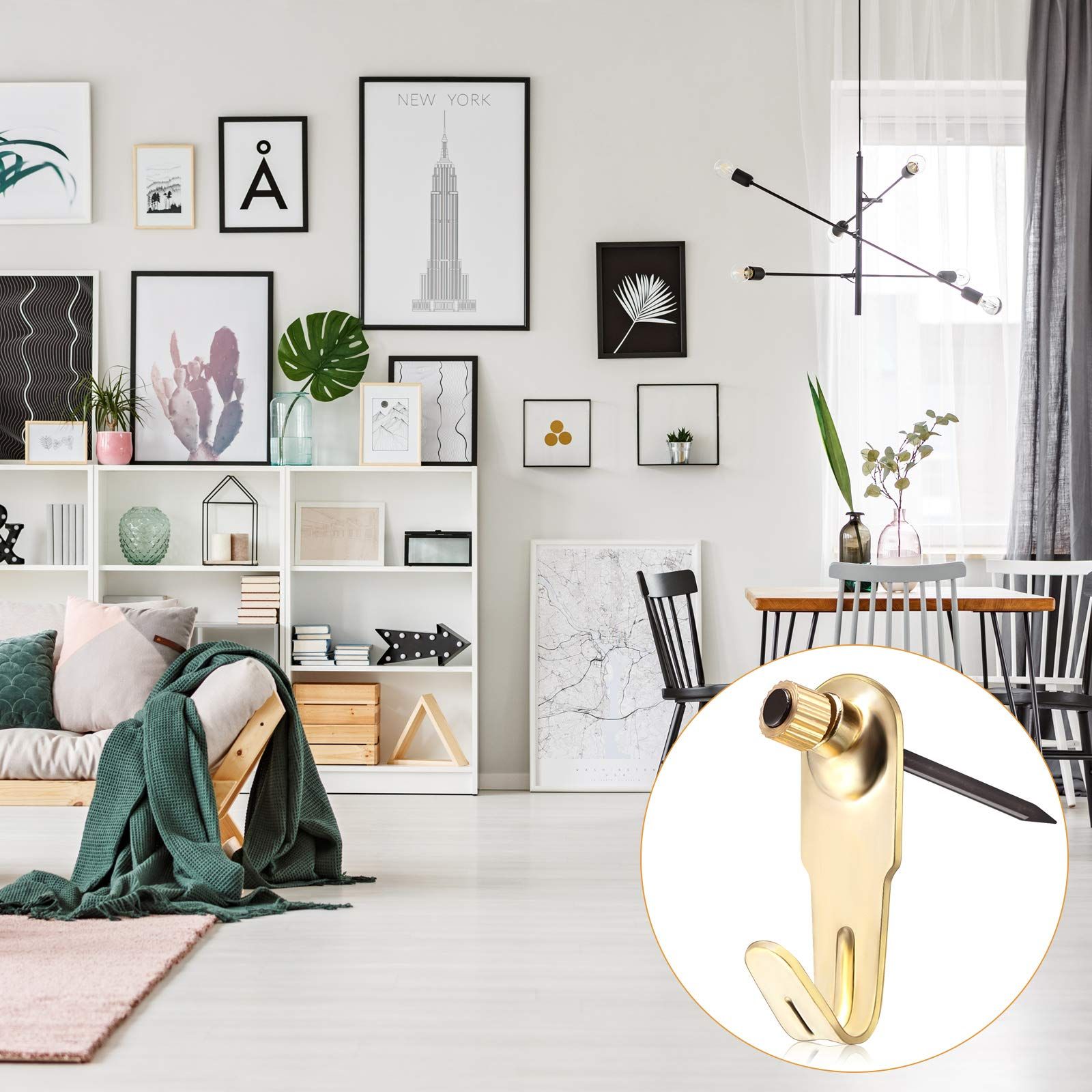 Plaster Picture Hangers Hooks Picture Gold Hanging Picture Kit with Nails for view 4