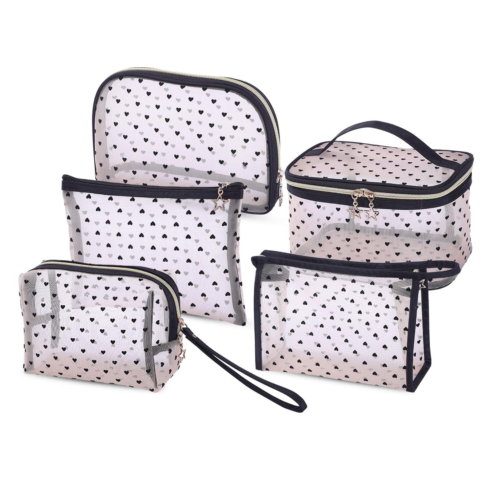 5 Pcs/Set Mesh Makeup Bag Mesh Cosmetic Bag with Zipper with Zipper Portable