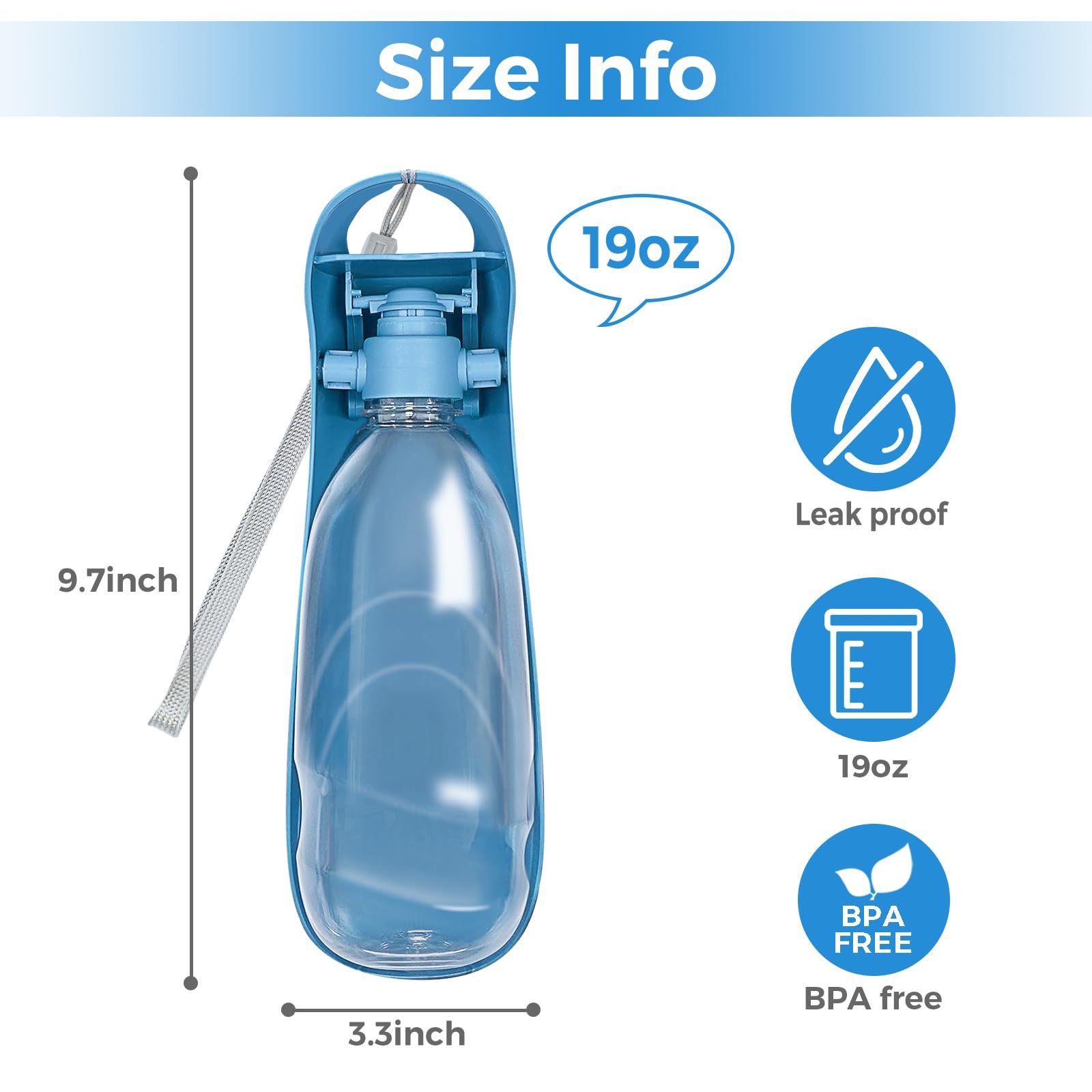 19oz Dog Water Bottle, Collapsible Dog Travel Water Bottle, Portable Dog Water view 2