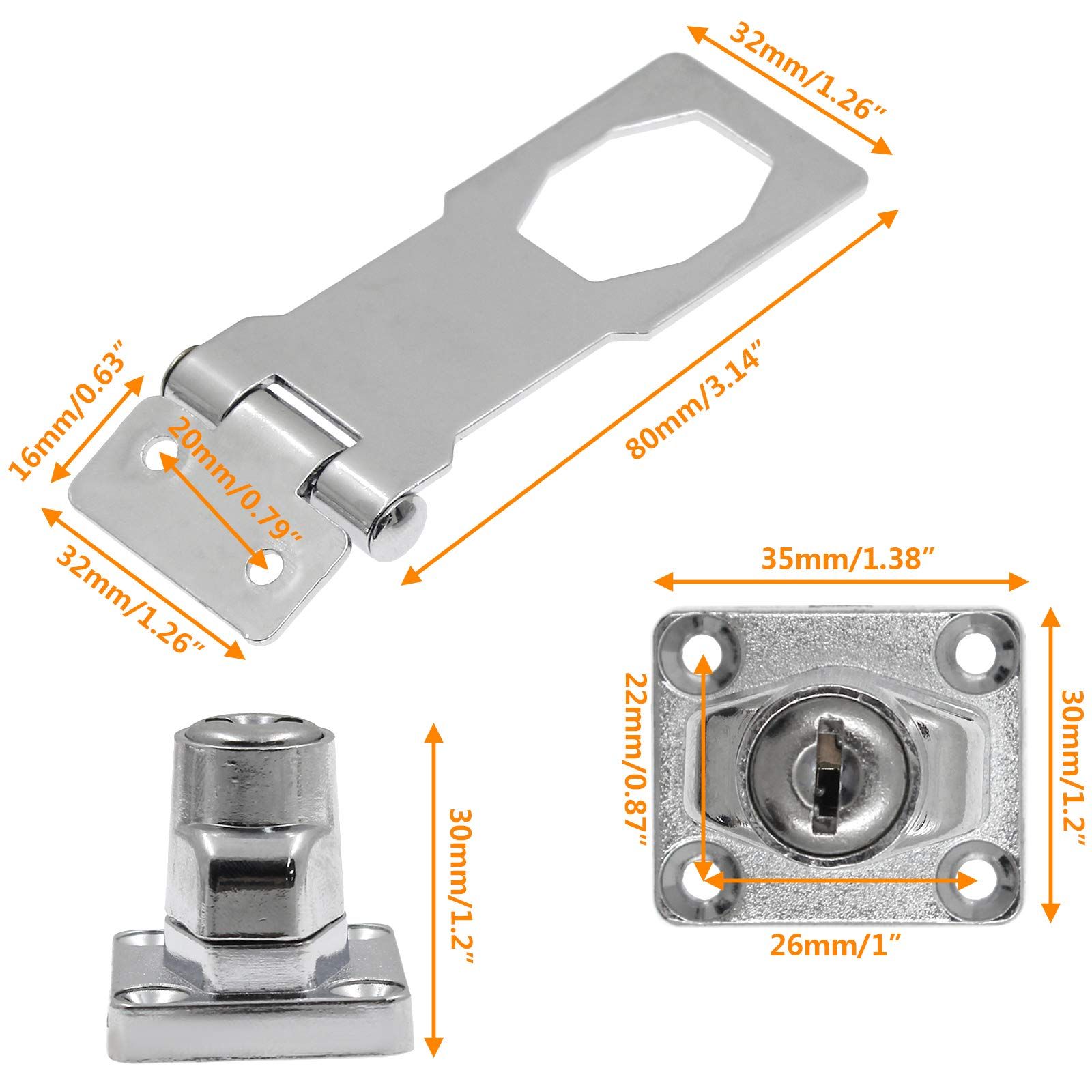 2Pcs Keyed Hasp Locks 3 Inch Twist Knob Keyed Locking Hasp view 3