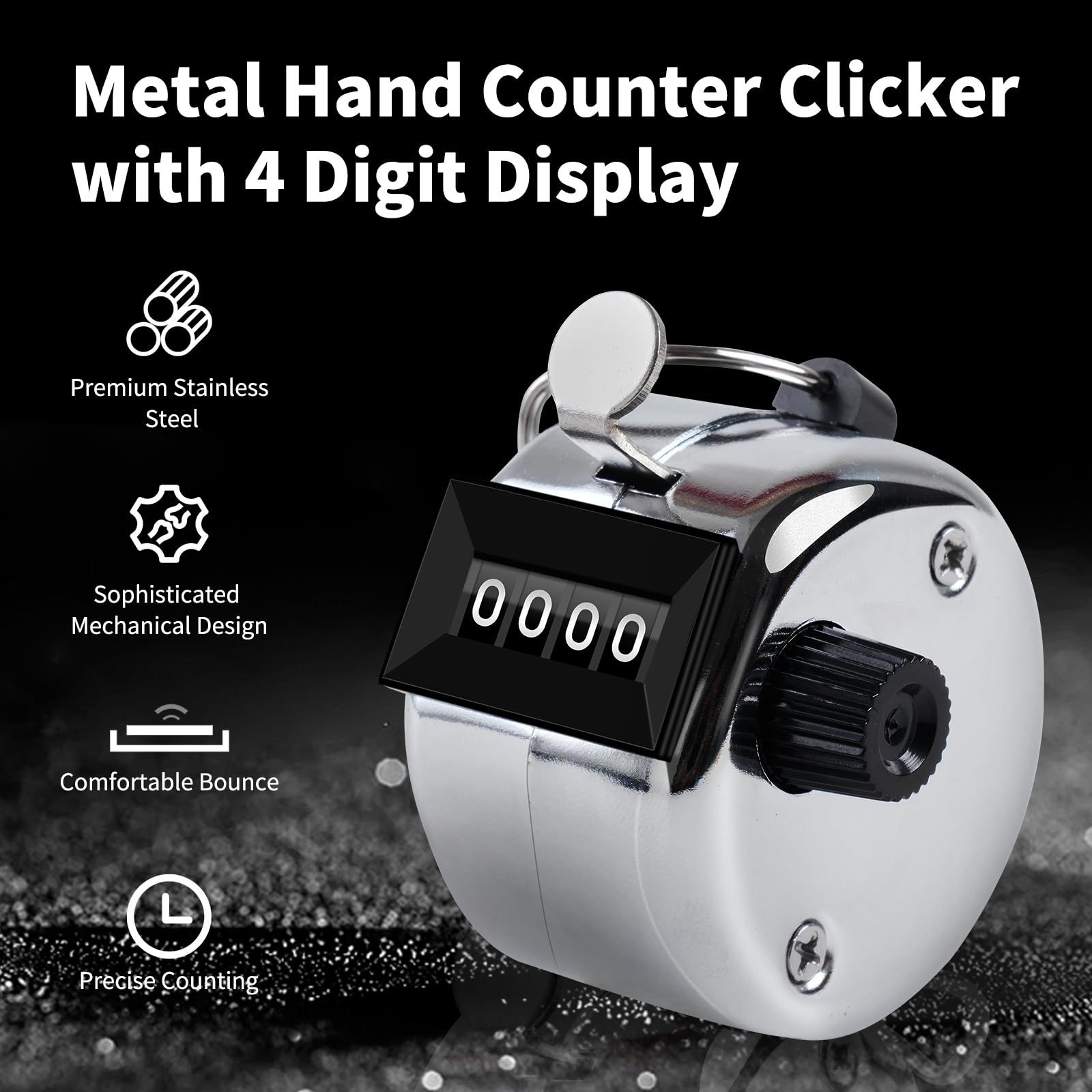 Clicker Counter, Metal Hand Tally Counter Clicker with 4 Digit Display, Pitch view 2