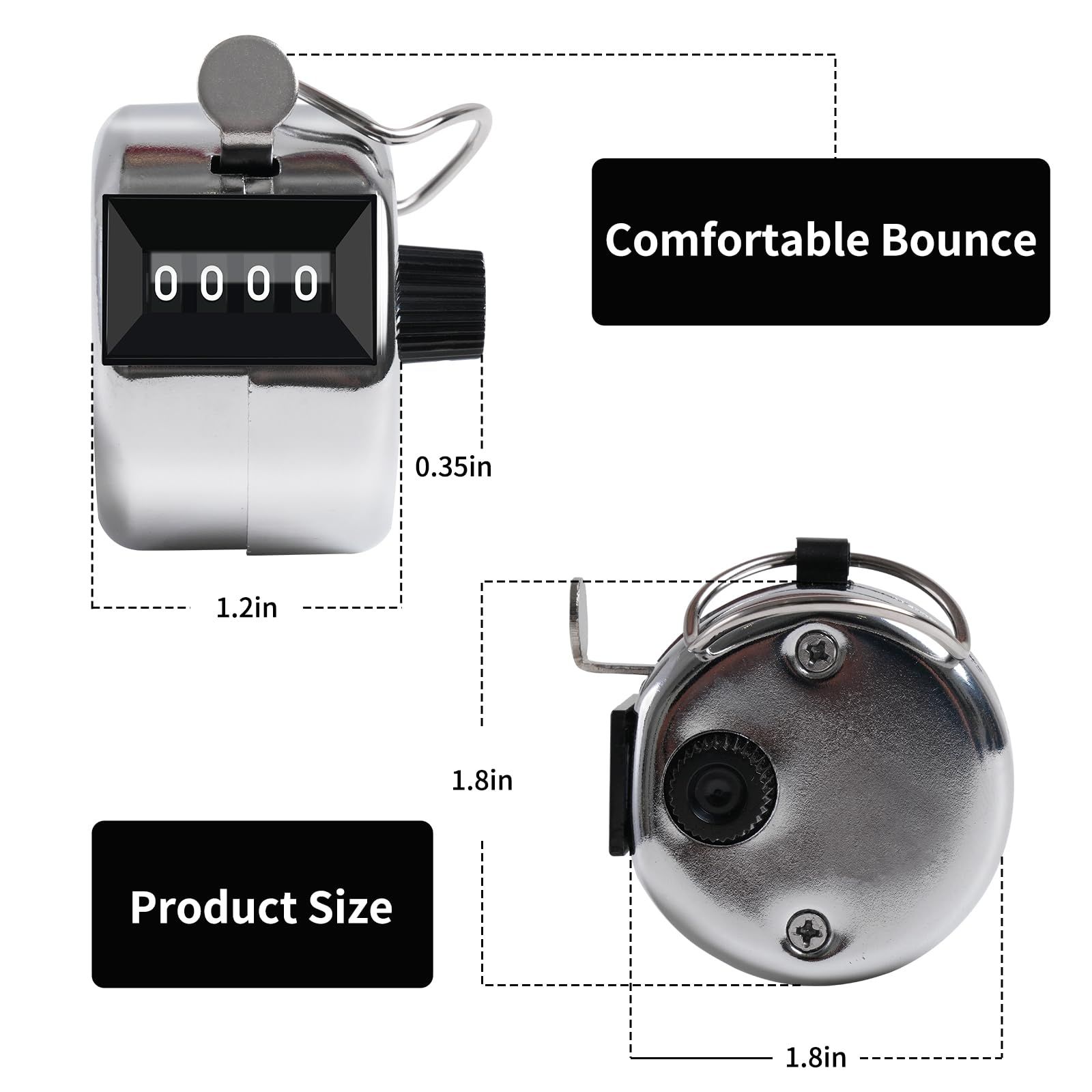 Clicker Counter, Metal Hand Tally Counter Clicker with 4 Digit Display, Pitch view 5