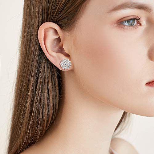 Full Cubic Zirconia Bridal Flower Stud Earrings 15mm for Women Girl view 2