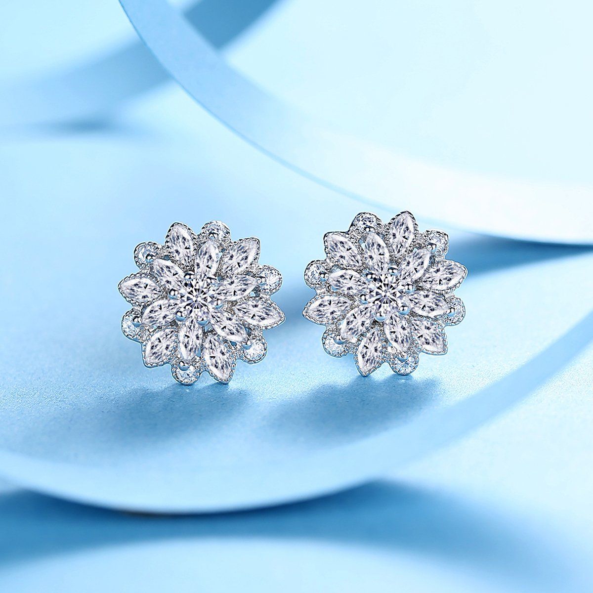 Full Cubic Zirconia Bridal Flower Stud Earrings 15mm for Women Girl view 3