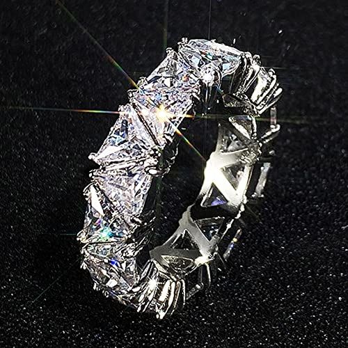 White Plated Row Emerald Cut Triangle Shape Wedding Diamond Band Rings view 3