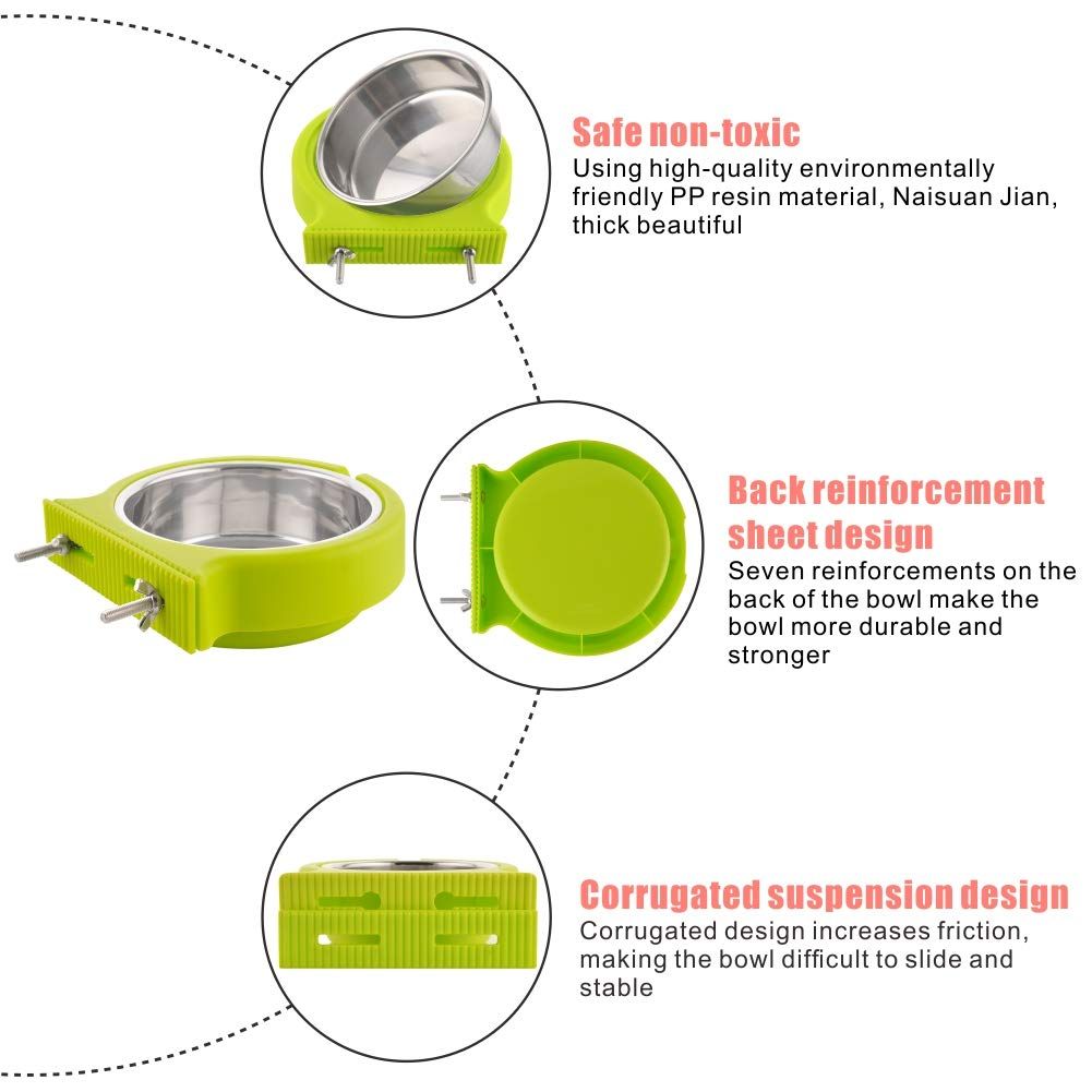 Crate Dog Bowl Removable Stainless Steel Water Food Feeder Bowls Cage Coop Cup view 3