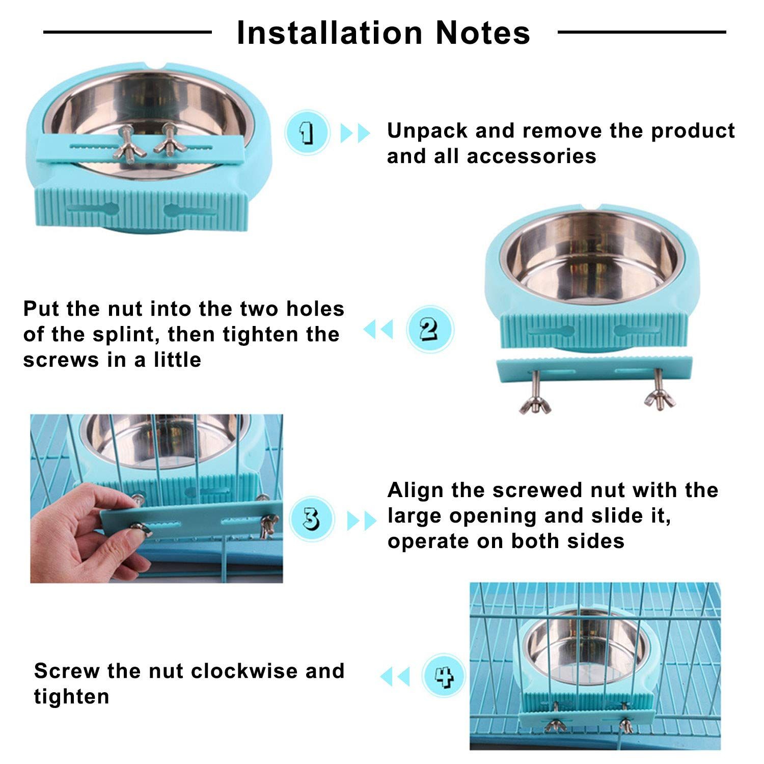 Crate Dog Bowl Removable Stainless Steel Water Food Feeder Bowls Cage Coop Cup view 4