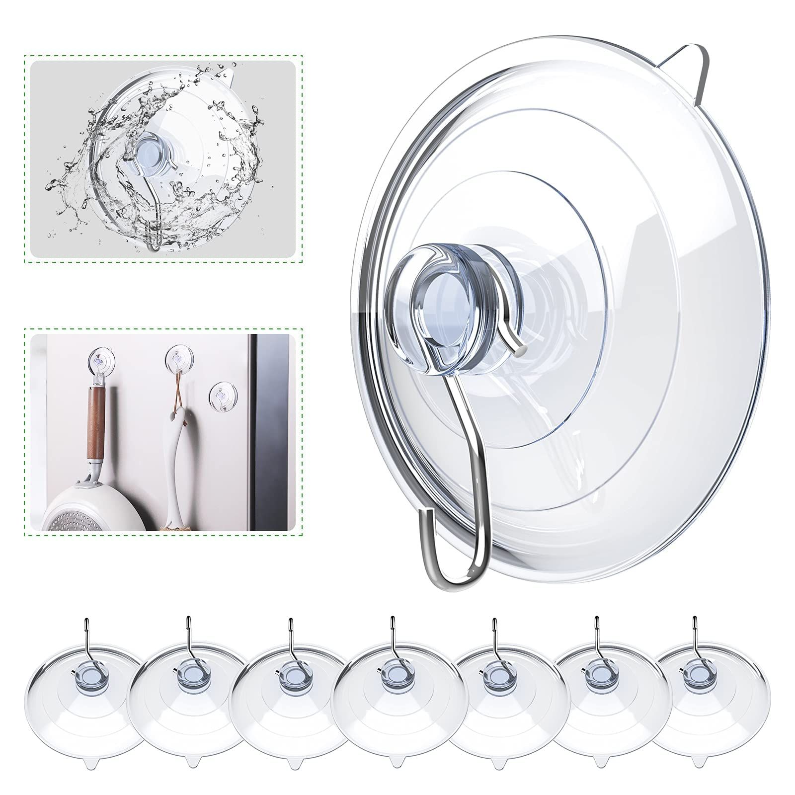 Suction Cup Hooks, Clear Suction Cups with Metal Hooks Large Suction Cup for