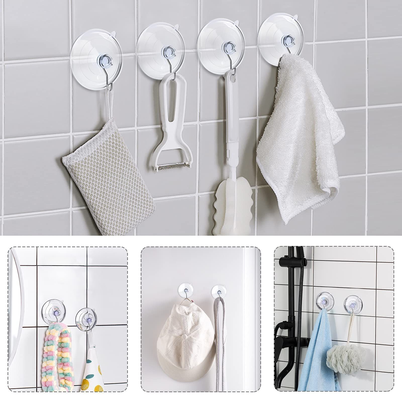 Suction Cup Hooks, Clear Suction Cups with Metal Hooks Large Suction Cup for view 2