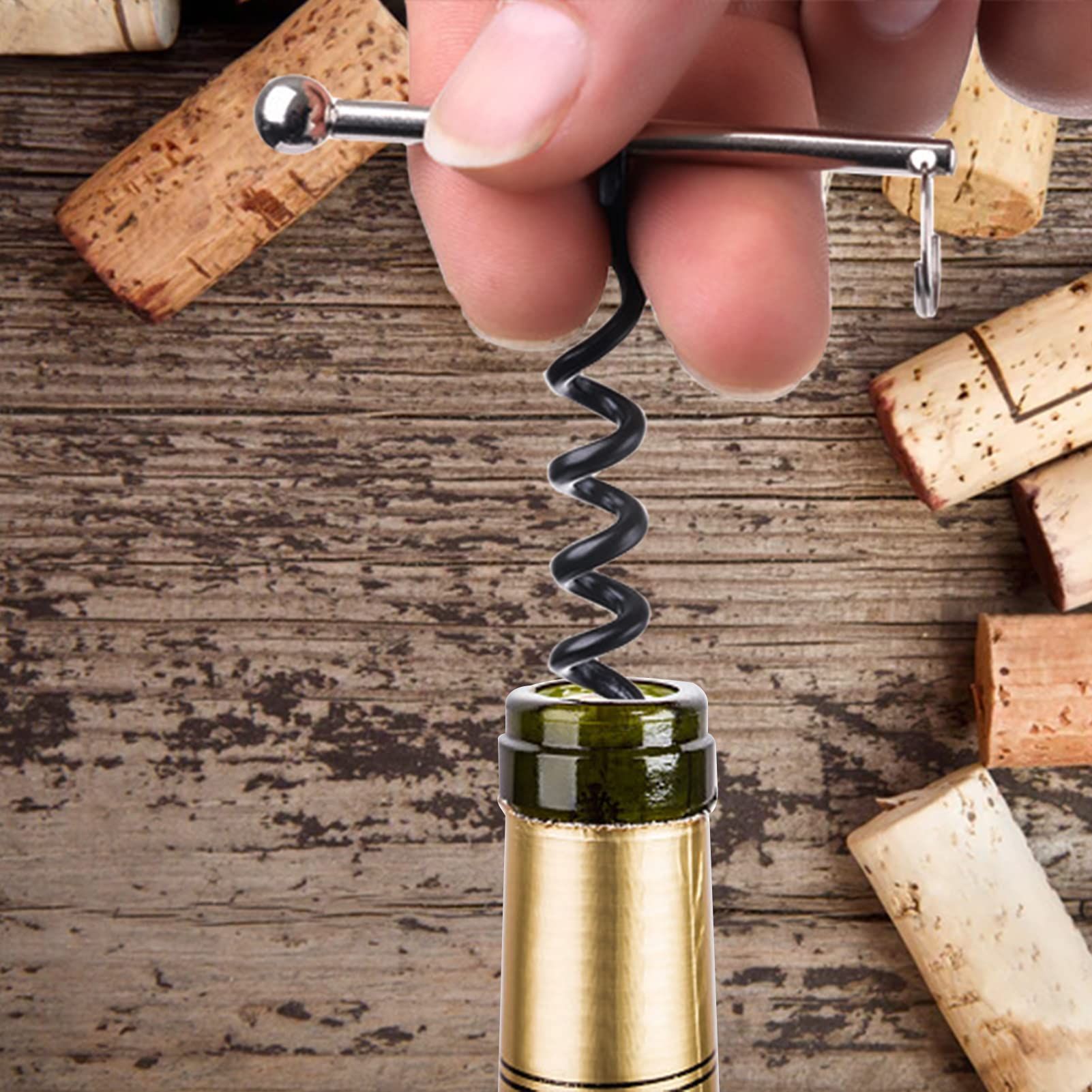 2Pcs Corkscrew Keychain, Stainless Steel Mini Small Key Ring Wine Opener for view 3