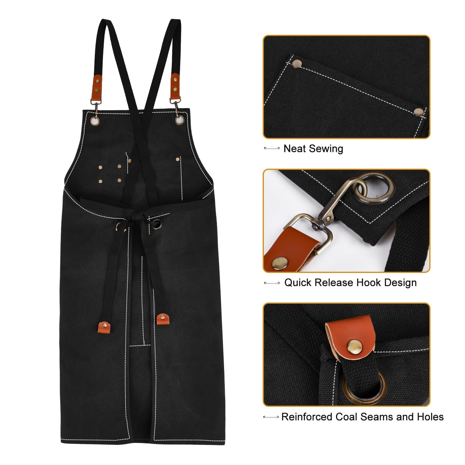 Cross-Back Chef Aprons for Men Women with Pockets view 2