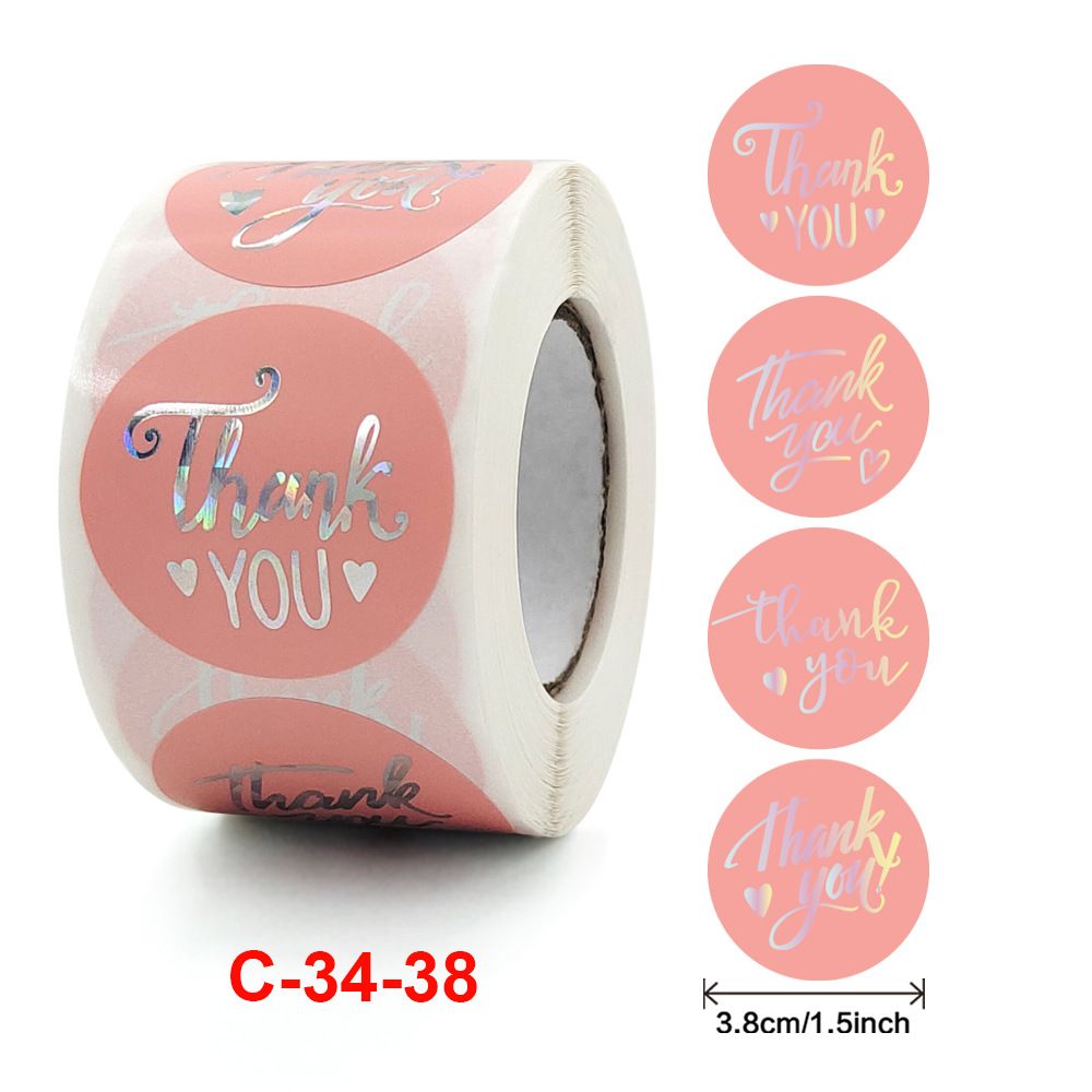 Pink Silver Thank You Stickers in1.5" in 1 Roll for Festival Cards Floral Bouquets view 5