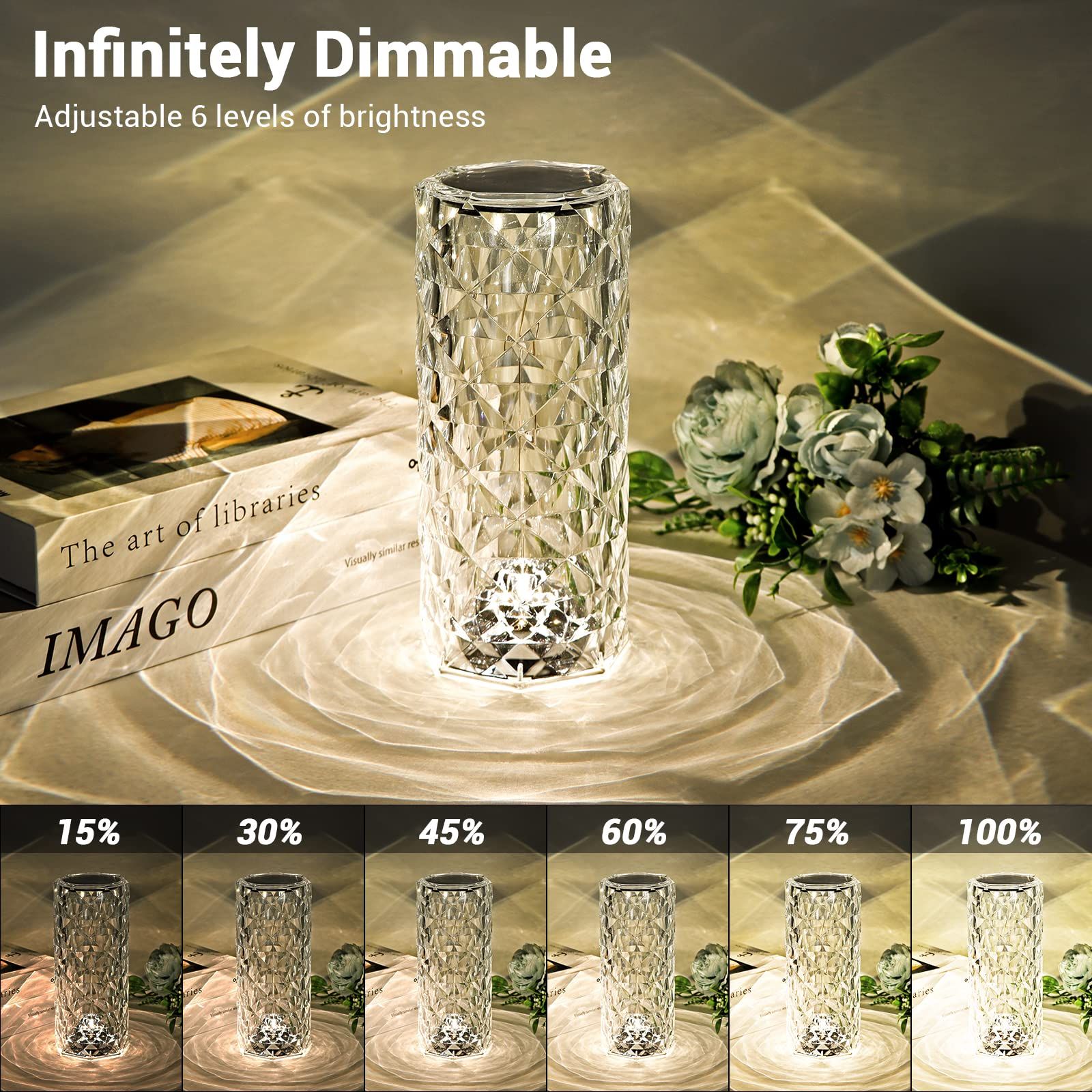 Crystal Lamp,Touch Control Crystal table Lamp,Crystal Rose Lamp with 16 view 2