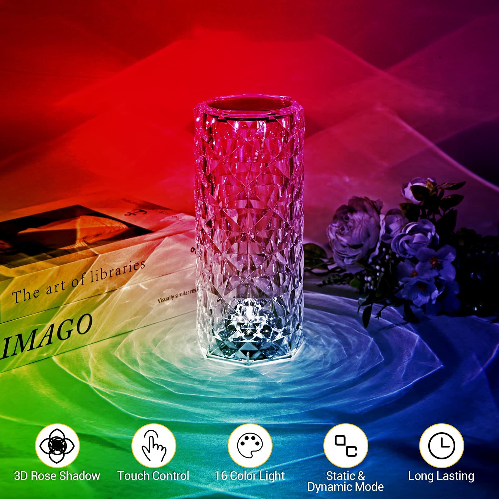 Crystal Lamp,Touch Control Crystal table Lamp,Crystal Rose Lamp with 16 view 3