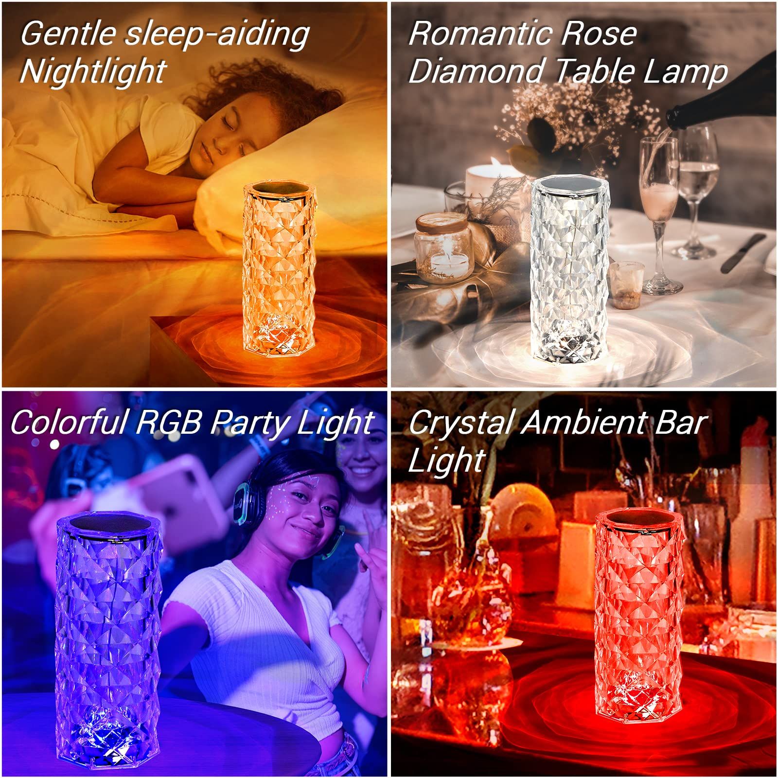 Crystal Lamp,Touch Control Crystal table Lamp,Crystal Rose Lamp with 16 view 5