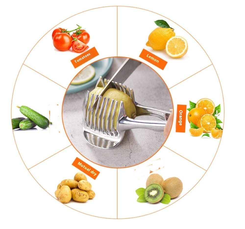 Tomato Slicer Lemon Cutter Stainless Steel Kitchen Cutting Aid Holder Tools view 2