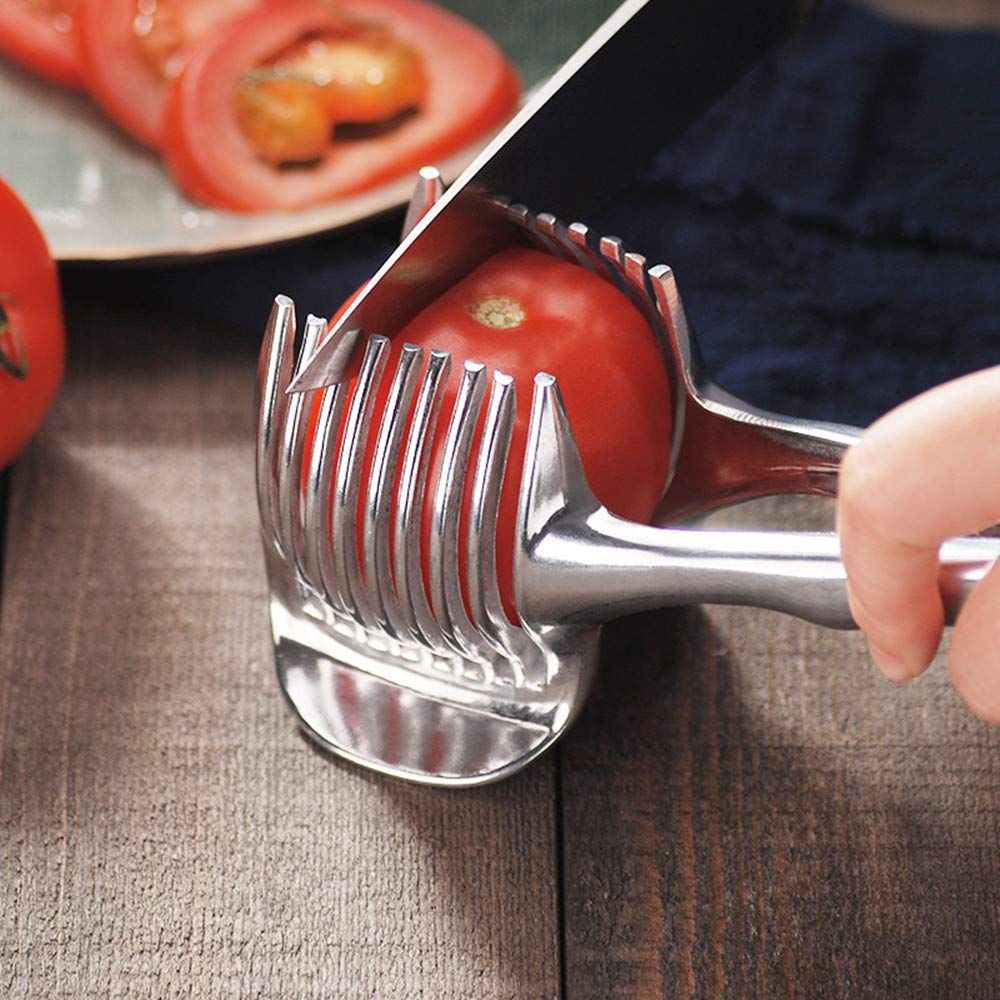 Tomato Slicer Lemon Cutter Stainless Steel Kitchen Cutting Aid Holder Tools view 3
