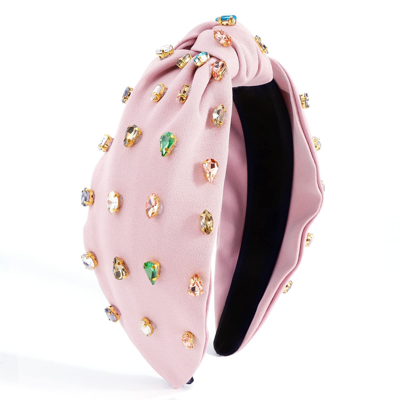 Crystal Knotted Headband for Women Non Slip Rhinestone Headband Pink Head Band