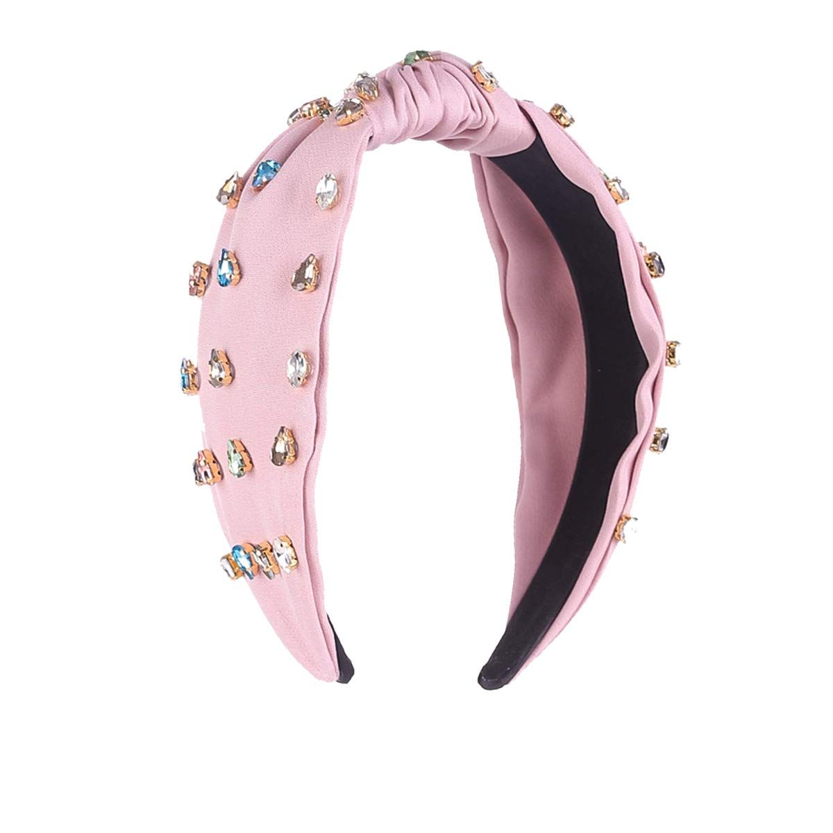 Crystal Knotted Headband for Women Non Slip Rhinestone Headband Pink Head Band view 2