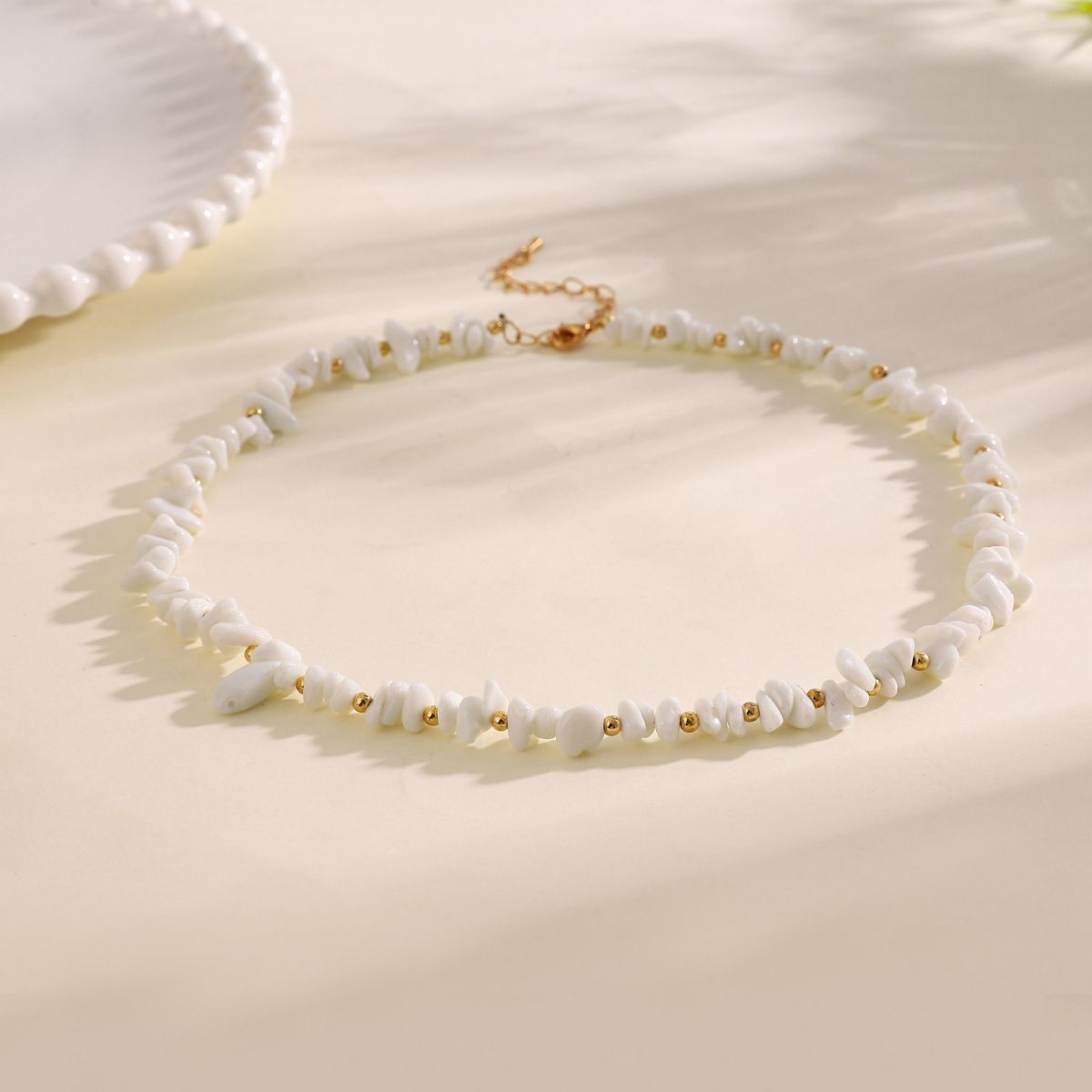 Boho White Shell Necklace for Women Natural Stone Choker Irregular Beaded view 5