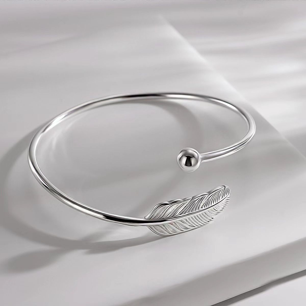 Silver Leaf Feather Bangle Bracelet Bohemian style Fashion Charms Bracelets view 3