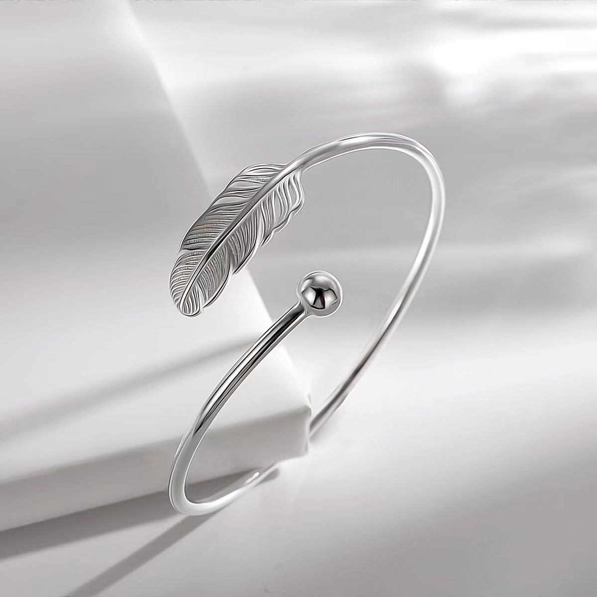 Silver Leaf Feather Bangle Bracelet Bohemian style Fashion Charms Bracelets view 5
