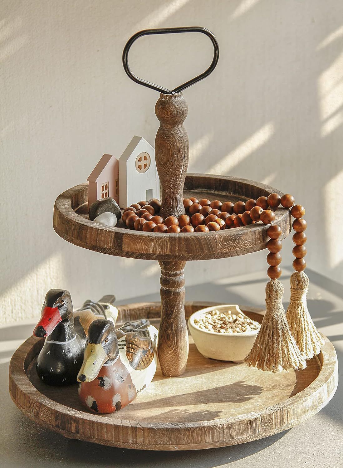 39in Wood Bead Garland Farmhouse with Tassels view 2