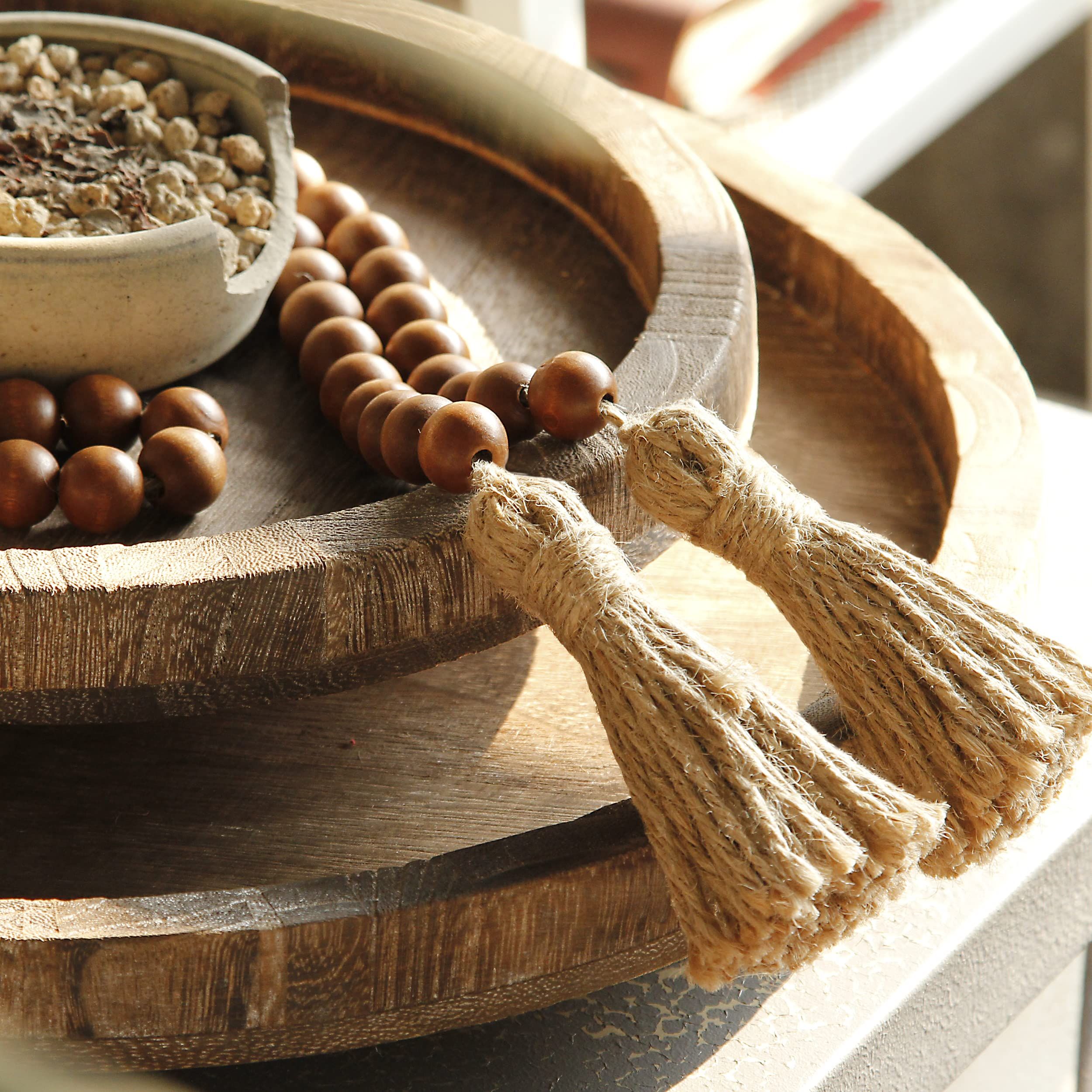 39in Wood Bead Garland Farmhouse with Tassels view 3