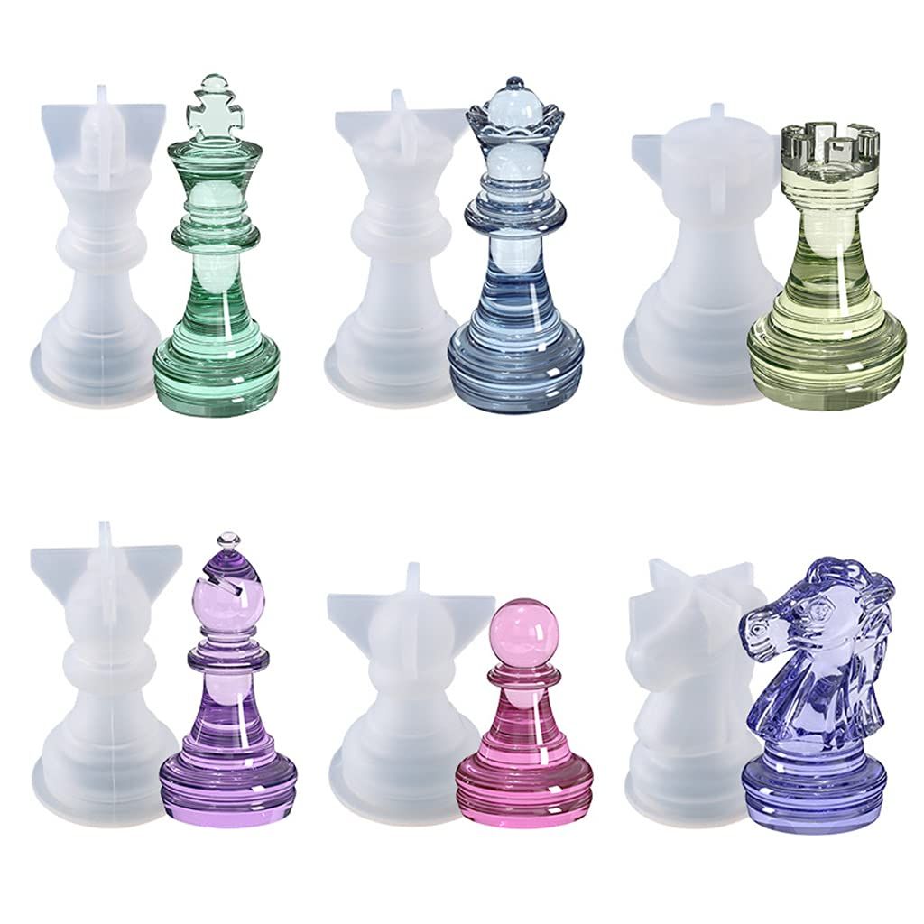 6PCS Chess Resin Molds Set 3D International Chess Piece Silicone Molds for