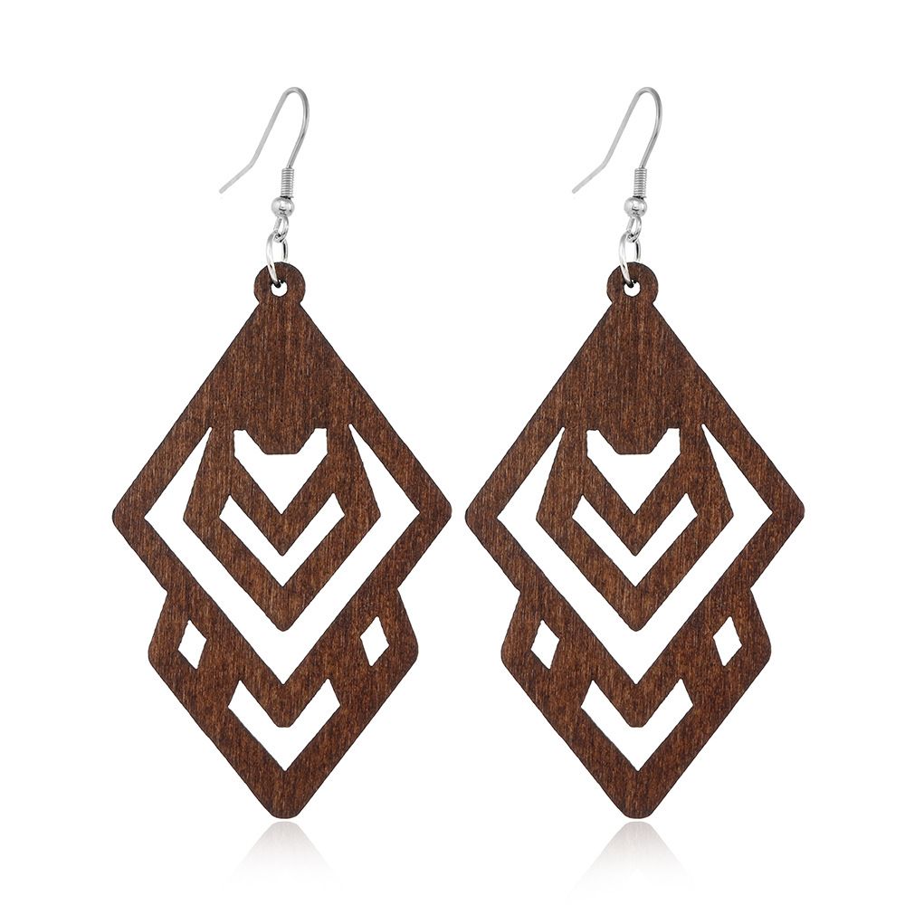 Wooden Hoop Earrings for Women Retro Black African Bohemian Wood Teardrop view 4