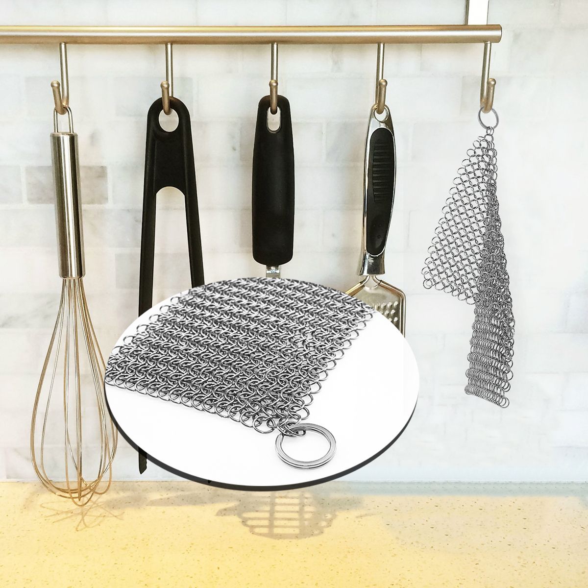 Premium Stainless Steel 316L Chainmail Scrubber for Cast Iron Pan Pre-Seasoned view 3