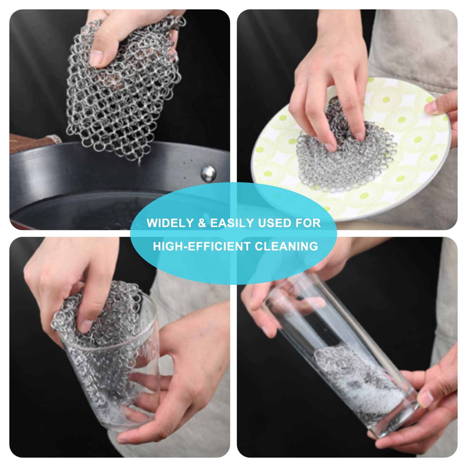 Premium Stainless Steel 316L Chainmail Scrubber for Cast Iron Pan Pre-Seasoned view 4