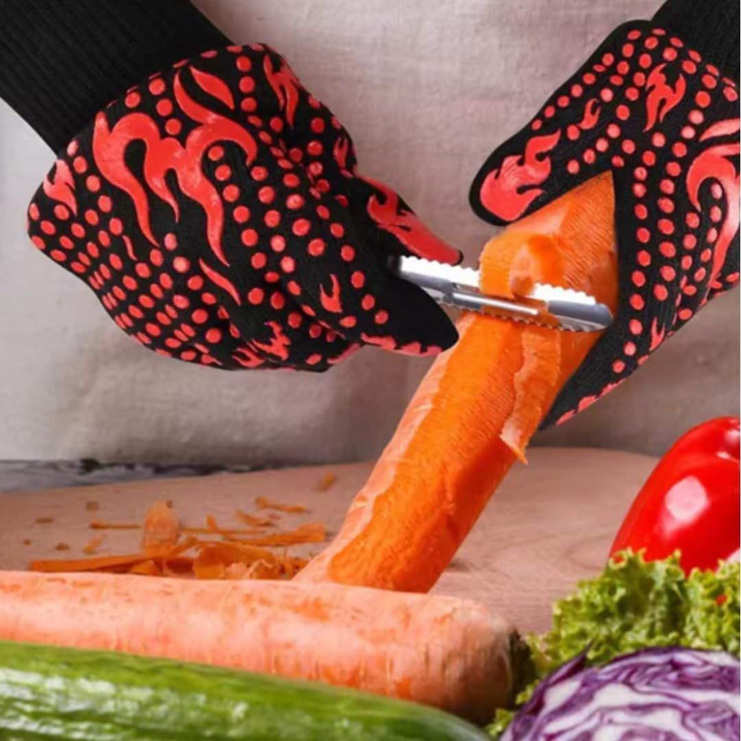 2pcs Large BBQ Gloves Non-Slip Silicone Oven Gloves view 3