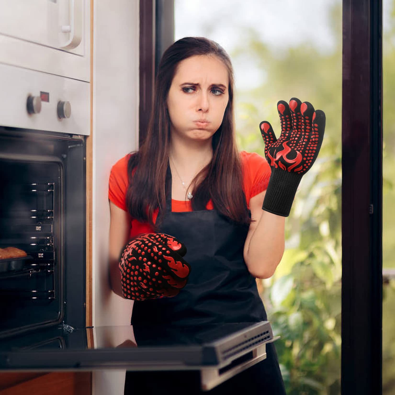 2pcs Large BBQ Gloves Non-Slip Silicone Oven Gloves view 4