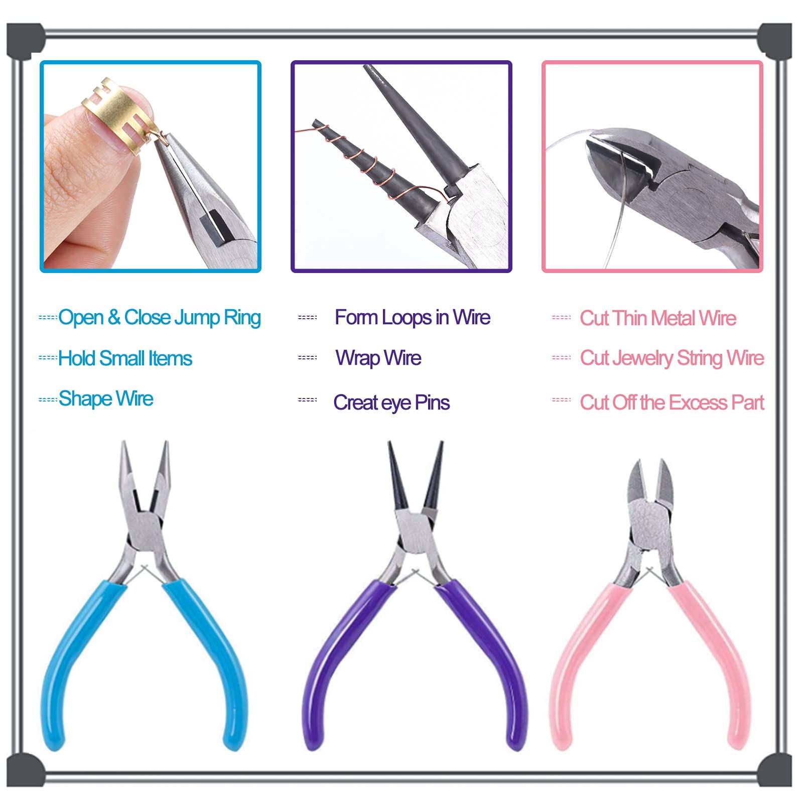 3pcs Jewelry Pliers Set Tools Includes Needle Nose Pliers Round Nose Pliers view 3