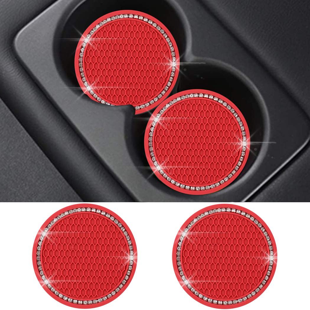 2pcs， Car Coasters PVC Travel Auto Cup Holder Insert Coaster Anti Slip Crystal view 2