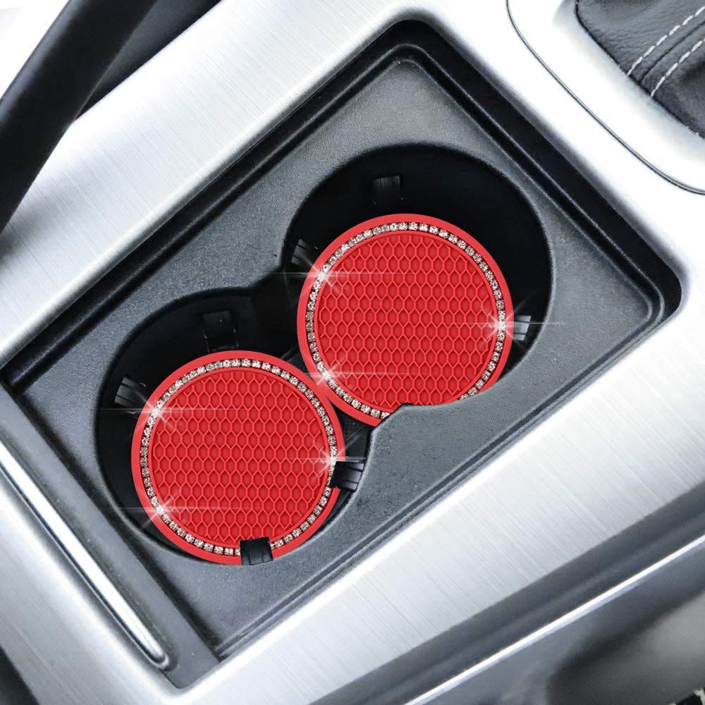 2pcs， Car Coasters PVC Travel Auto Cup Holder Insert Coaster Anti Slip Crystal view 4