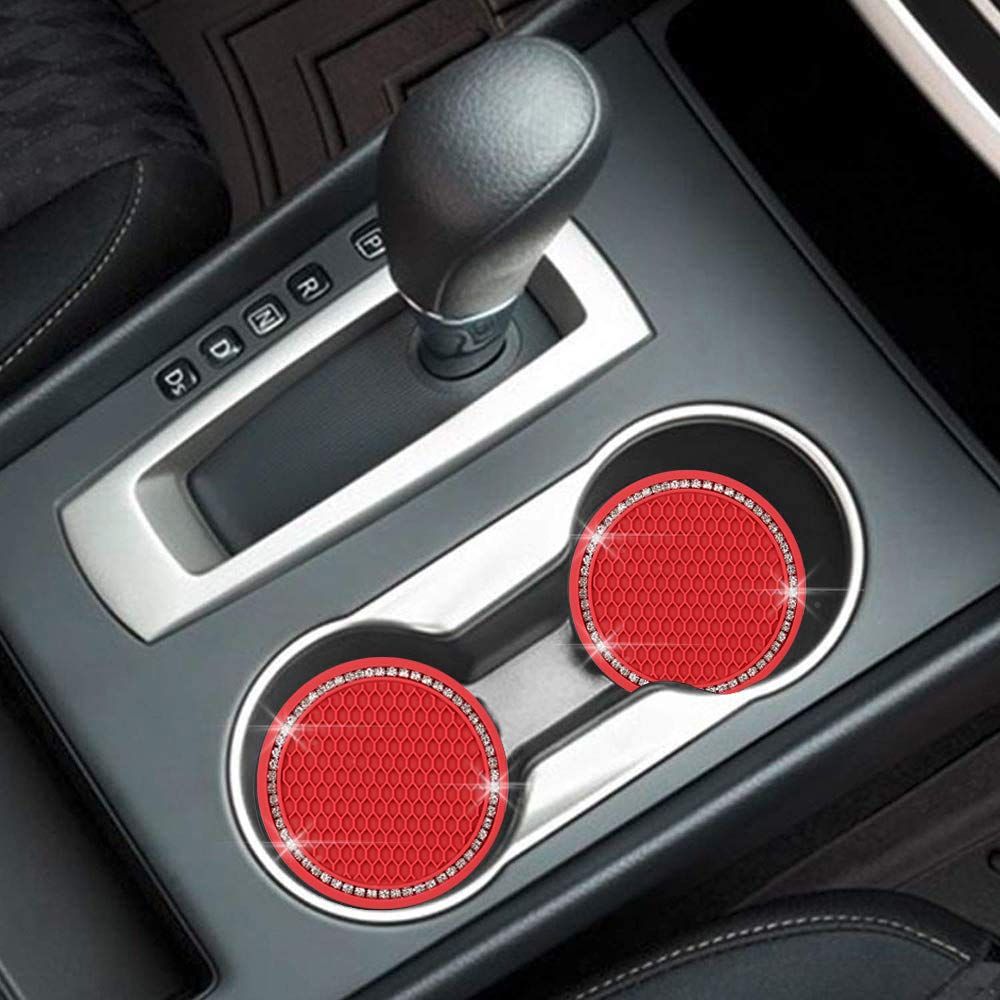 2pcs， Car Coasters PVC Travel Auto Cup Holder Insert Coaster Anti Slip Crystal view 5