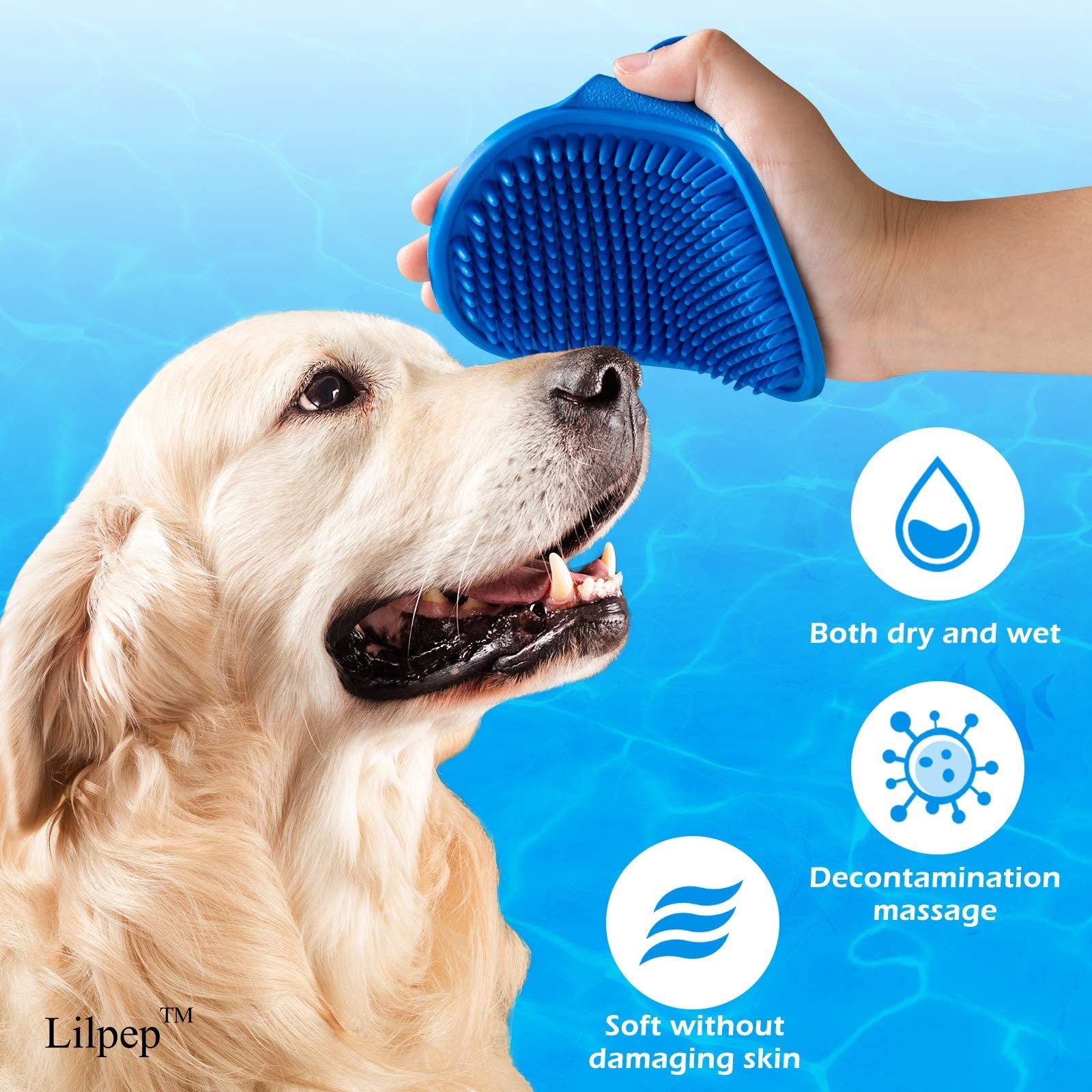 Pet Shampoo Bath Brush Soothing Massage Rubber Comb with Adjustable Ring view 4