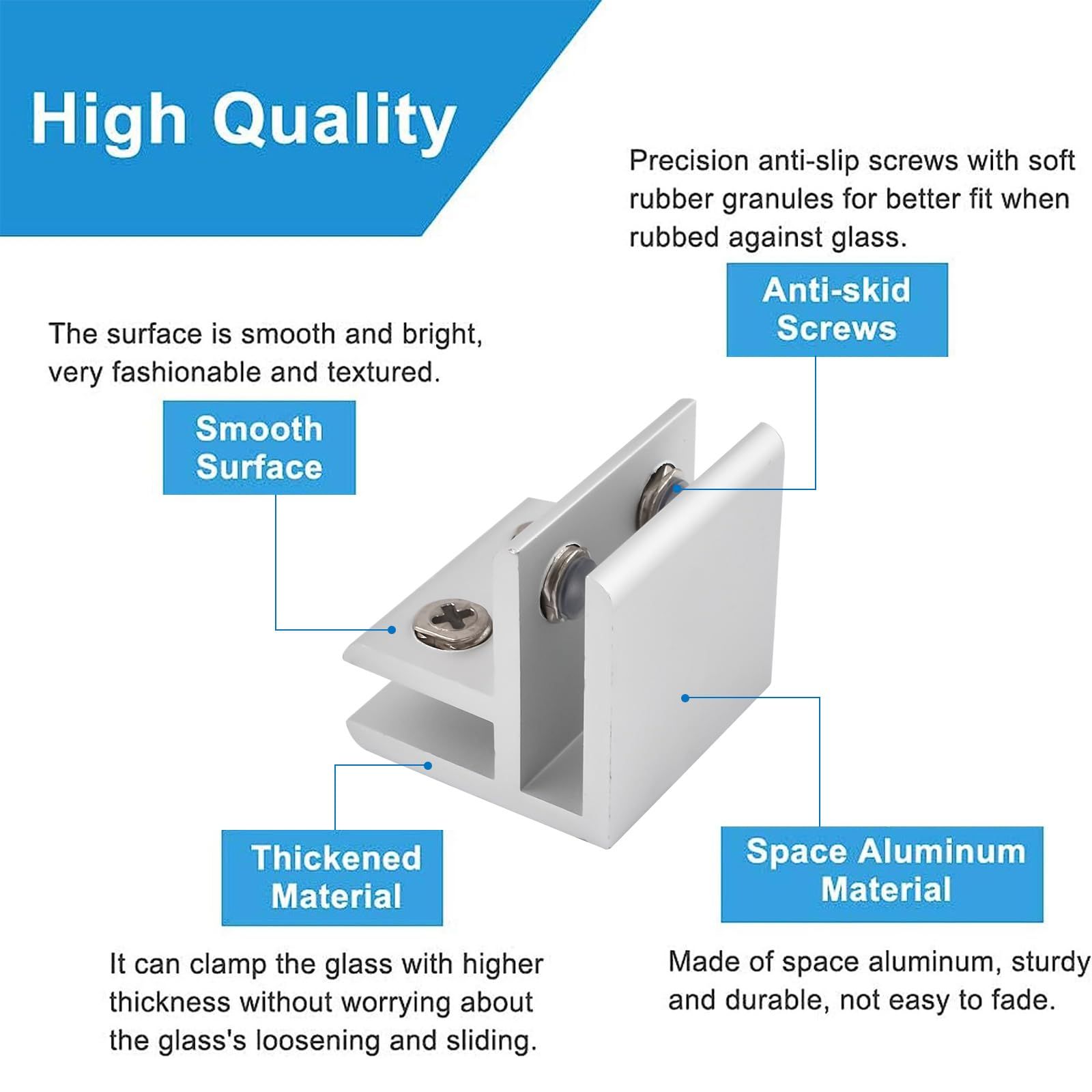 Glass Clamp, 4Pcs Adjustable 90 Degrees Glass Clips Aluminum Alloy Glass Shelf view 3