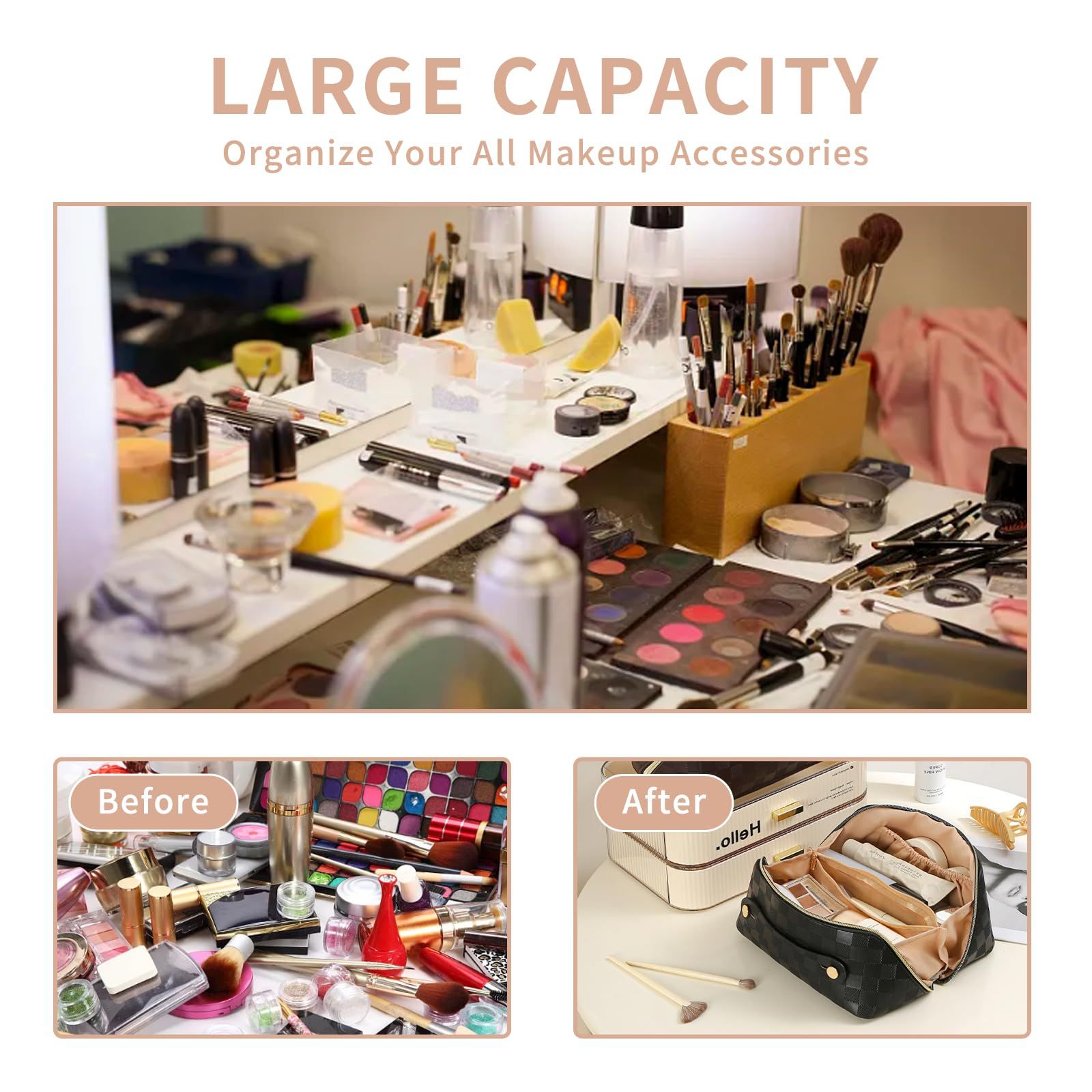 Travel Makeup Bag,Large Opening Portable Makeup Bag Opens Flat for Easy view 4