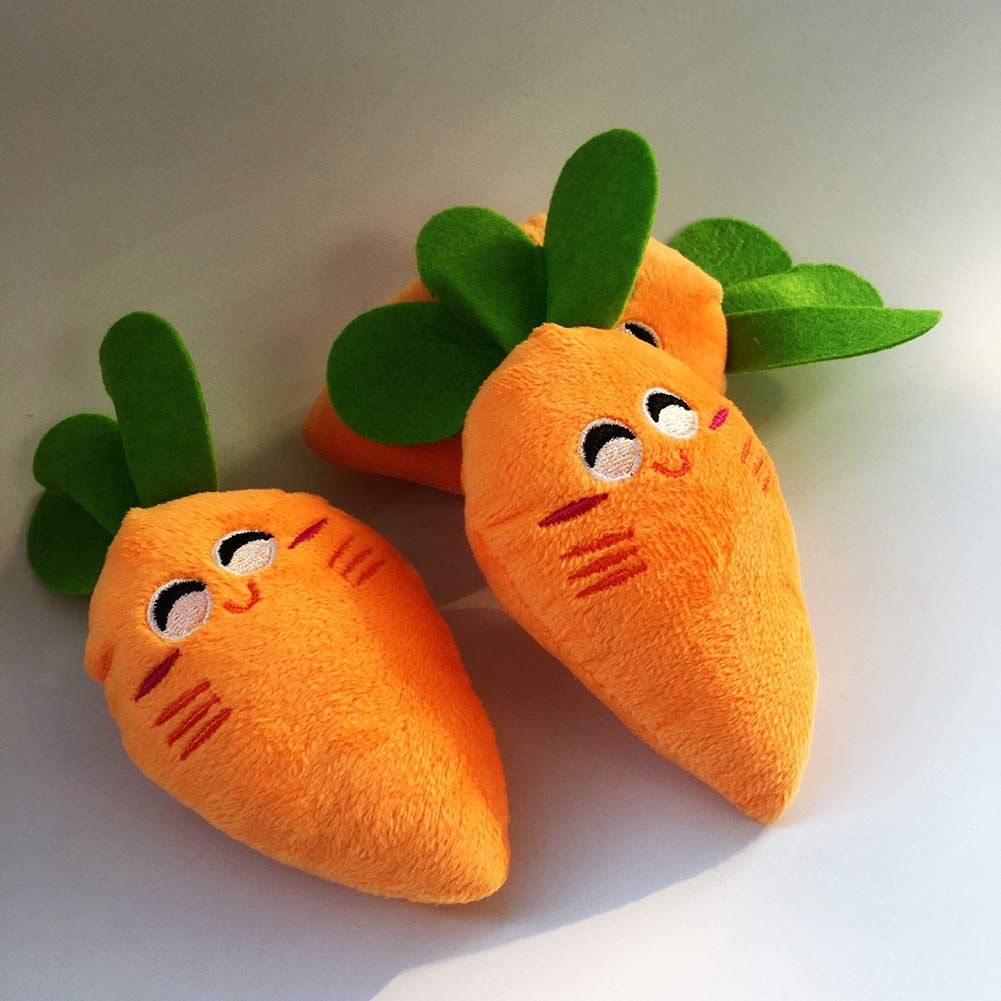 3pcs Soft Dog Toys Cute Carrot Plush Chew Squeaker Plush Dog and Cat Toys with view 5