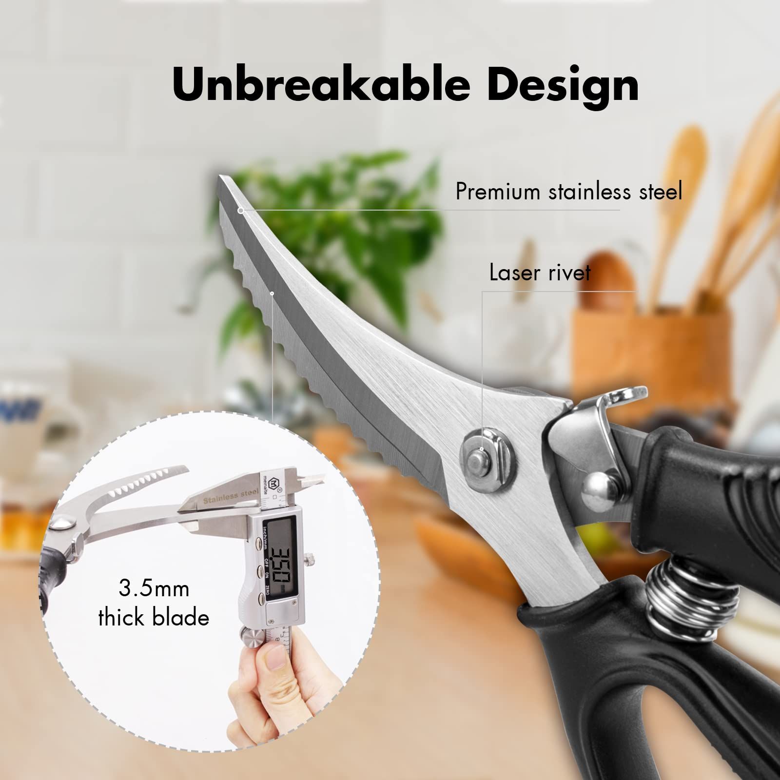Poultry Shears, Heavy Duty Kitchen Shears With Anti-Slip Handle & Safety Lock view 4