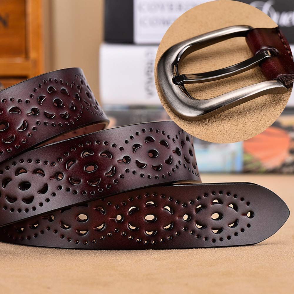Women's Hollow Flower Leather Belt with Pin Buckle Waist Belts for Women for view 3