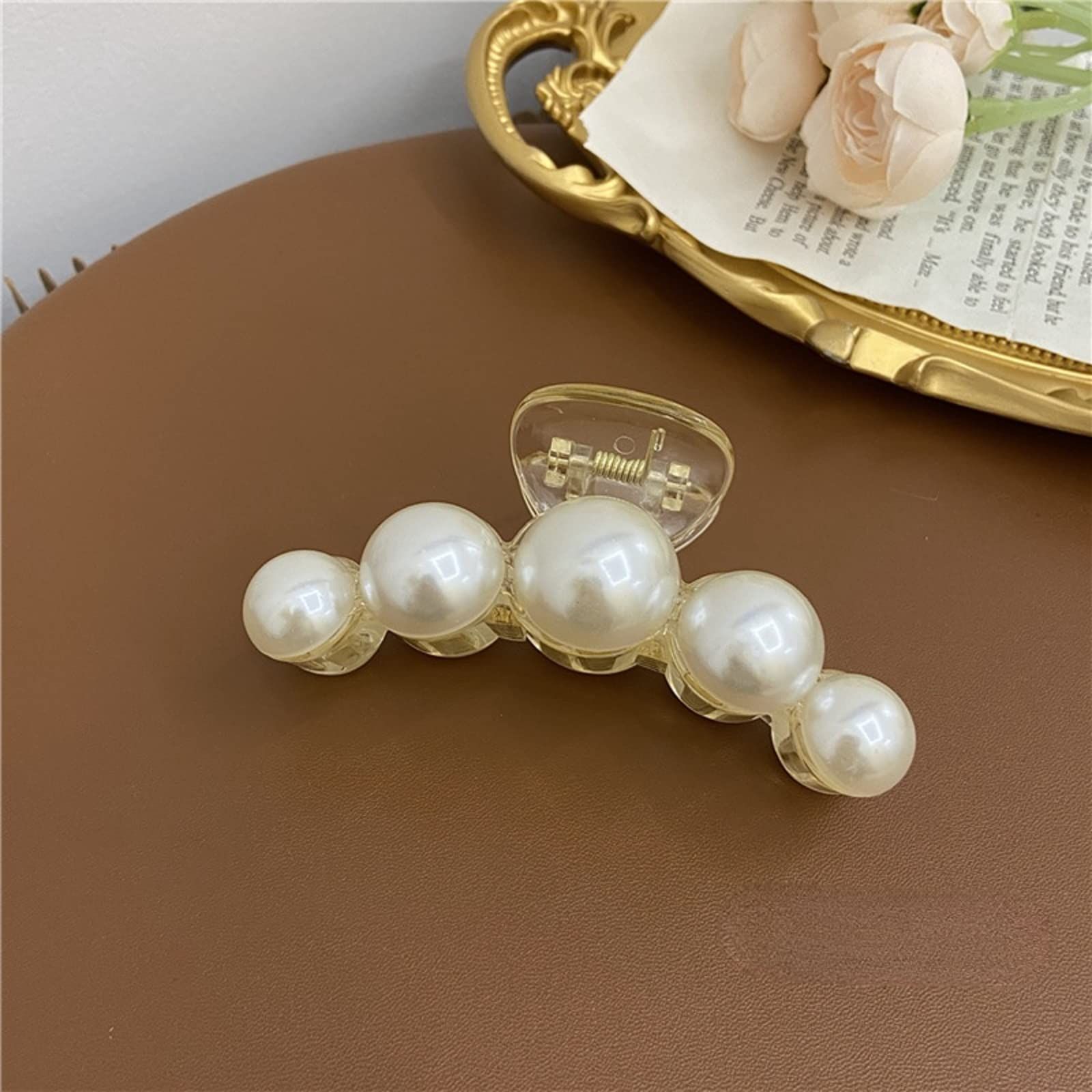 Pearl Hair Clips, Large Pearl Hair Claw Clips for Women, Non-Slip Pearl Hair view 4