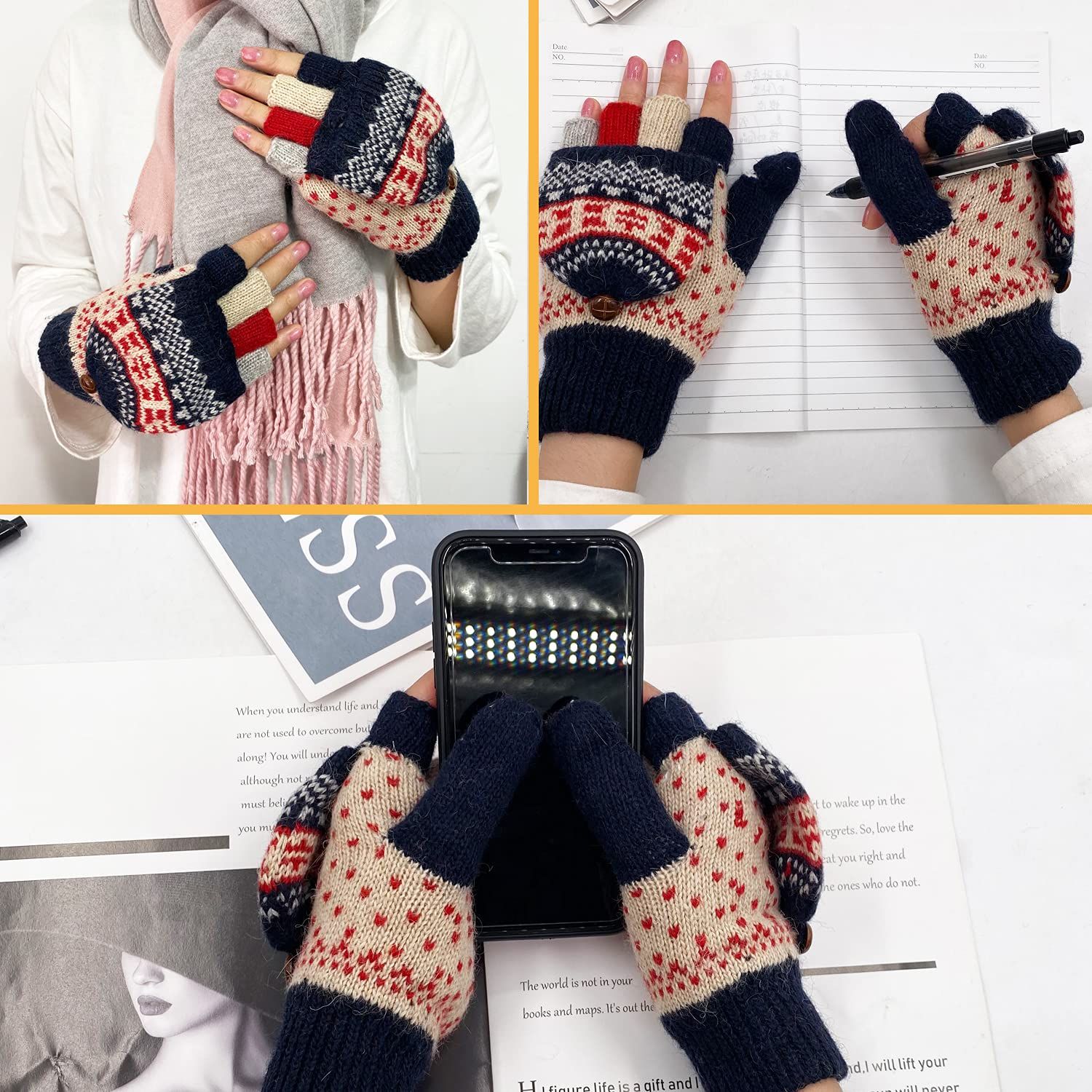 Winter Knitted Fingerless Gloves Thermal Insulation Warm Thickended Wool view 2