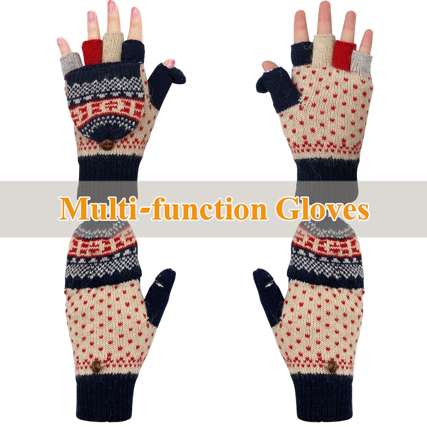 Winter Knitted Fingerless Gloves Thermal Insulation Warm Thickended Wool view 4